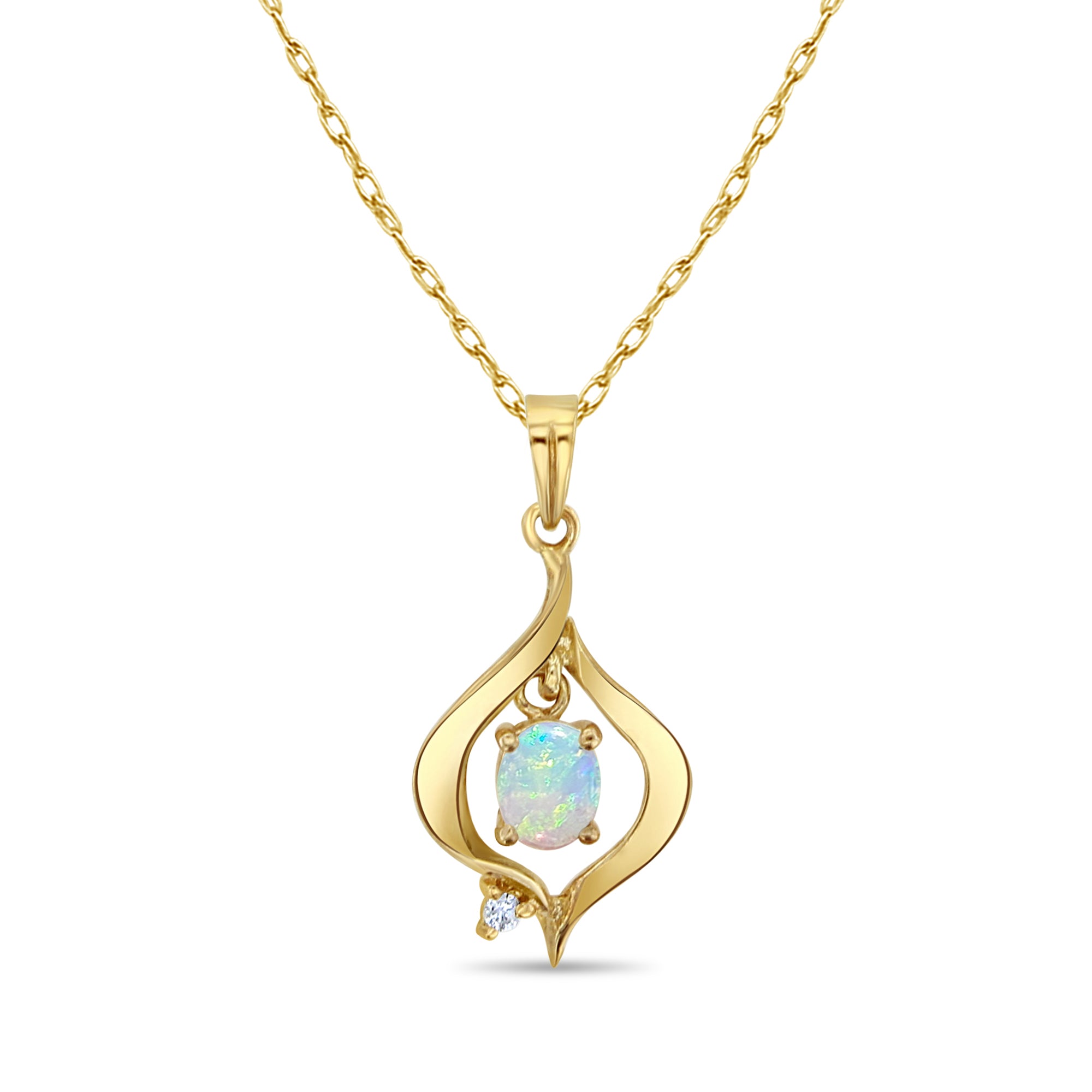 14k Yellow Gold Oval Opal Pendant Necklace for Women - Elegant Dainty Jewelry Gift for Birthday, Anniversary & Special Occasions