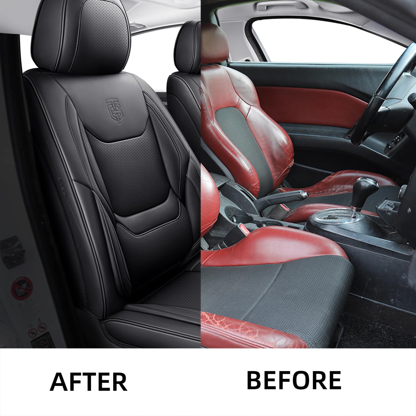 Premium Faux Leather Car Seat Covers Full Set - Universal Fit for Most Sedans & SUVs | Super Breathable, Full Wrapping Edge Design | Perfect for Daily Commute, Road Trips & Family Protection (Black)