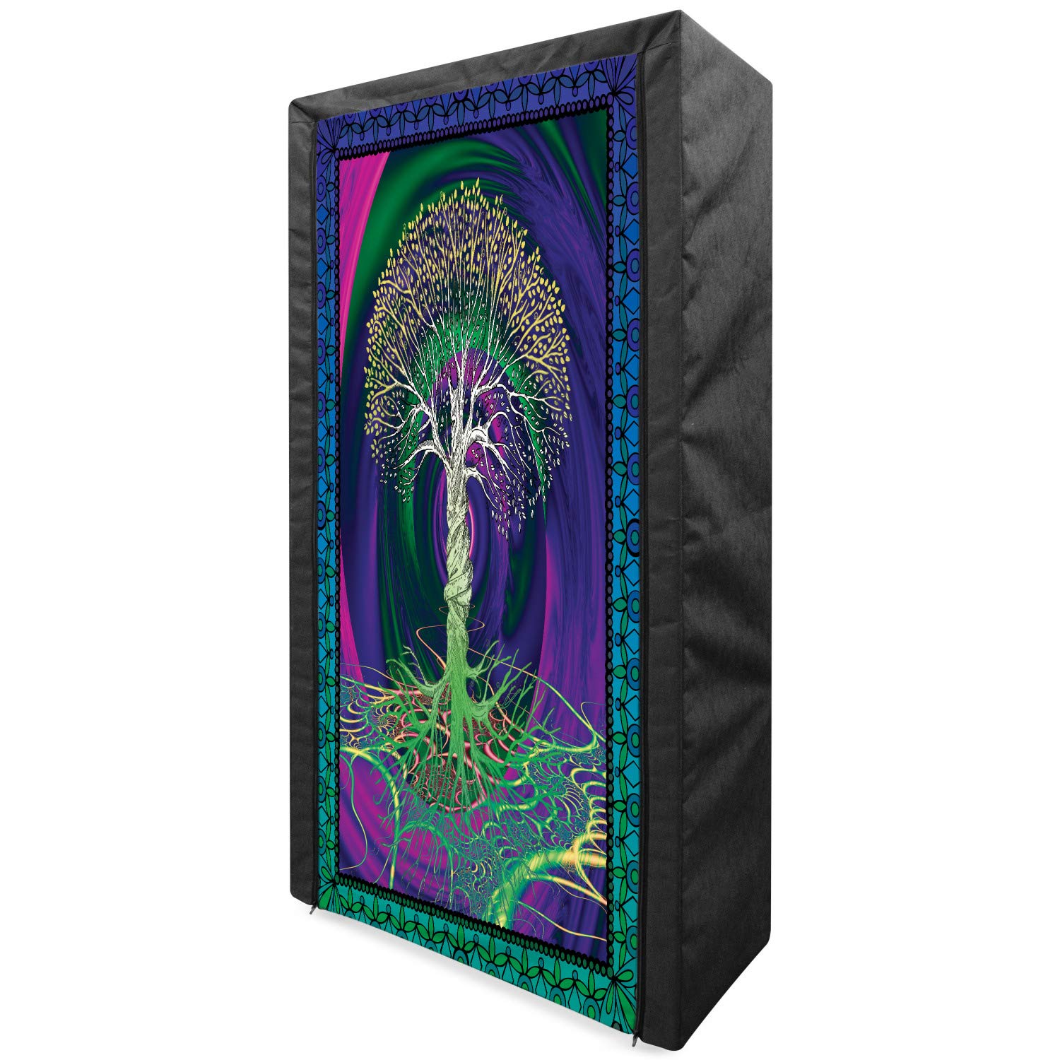 Ambesonne Portable Fabric Wardrobe with Shelves - 33.5 Inch Gothic Tree of Life Design in Purple Fuchsia, Clothing Organizer & Storage Closet for Bedroom, Dorm, or Travel | Perfect for Small Spaces and Seasonal Clothing Storage