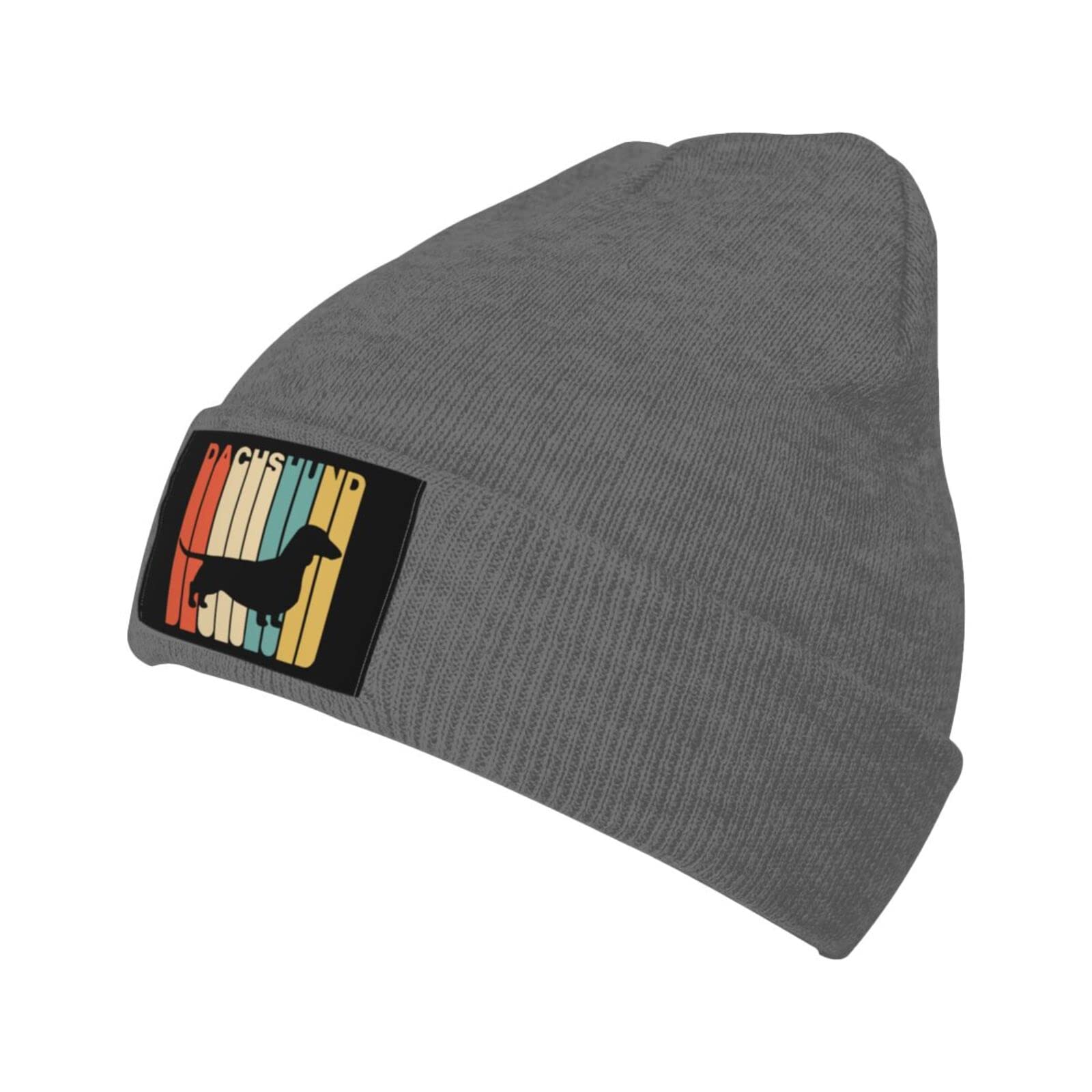 Vintage Style Dachshund Knit Beanie Hat for Men & Women - Warm Unisex Winter Skull Cap with Cuff - Perfect for Skiing, Snowboarding & Daily Cold Weather Wear (Black)