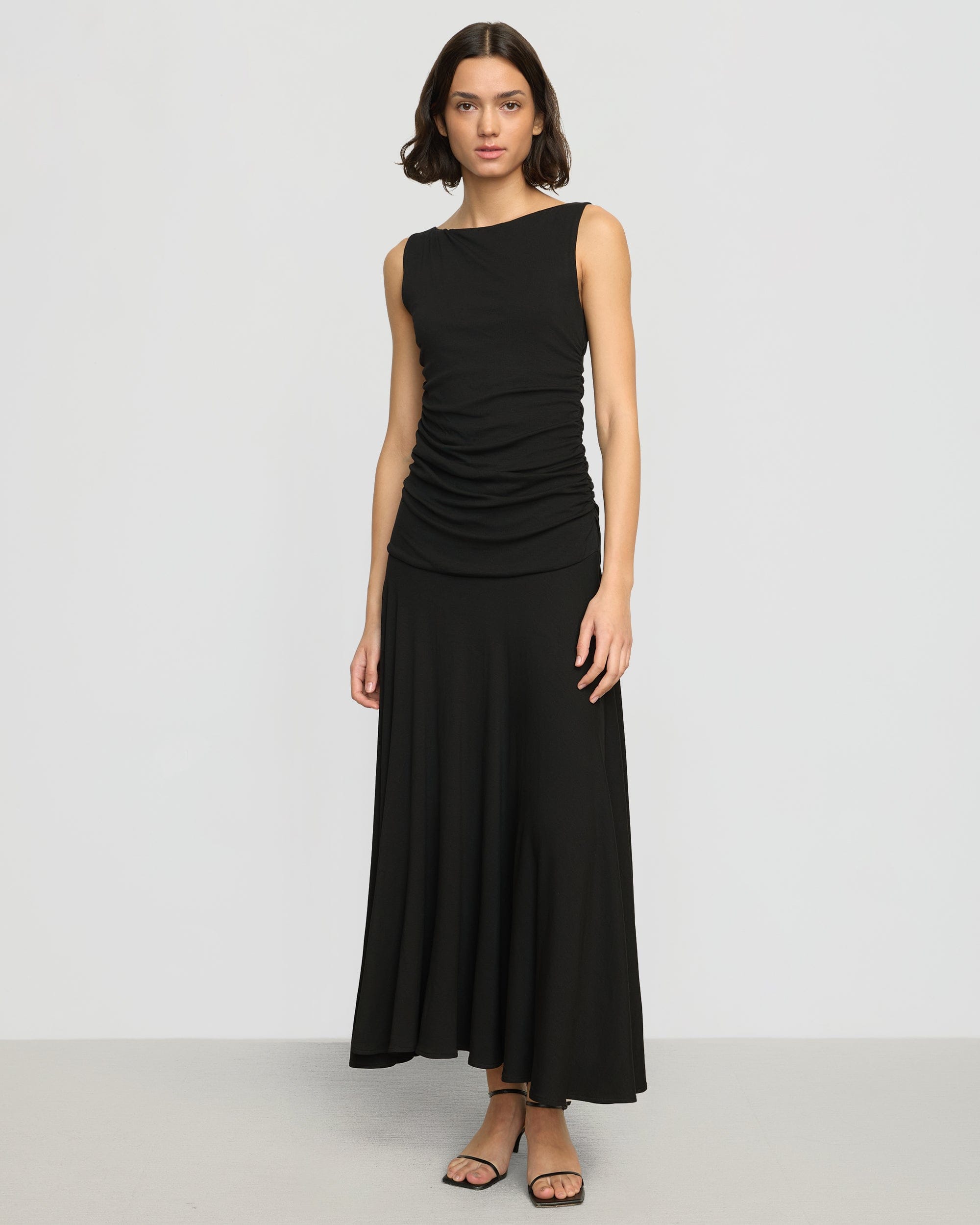 Tamsin Ruched Drop Waist Maxi Dress for Women - Elegant Long Flowy Evening Gown for Parties, Weddings & Special Occasions