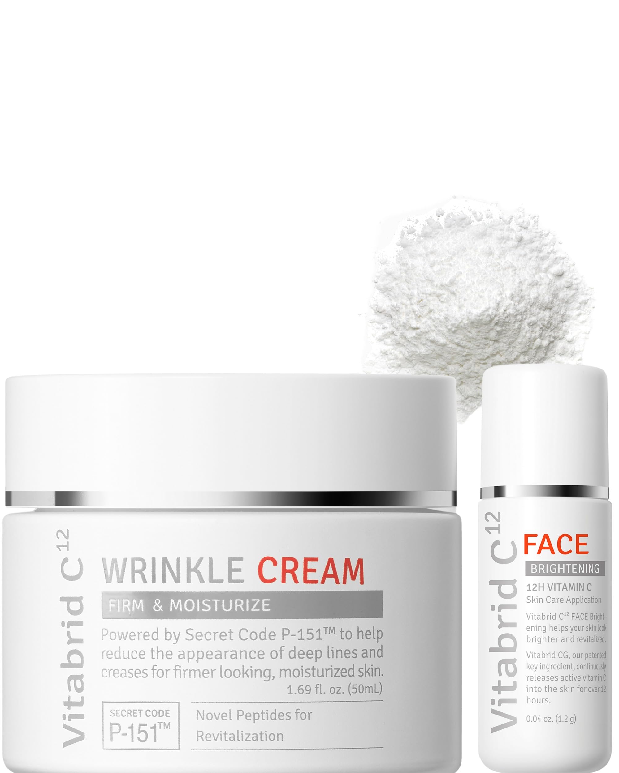 VITABRID Vitamin C Boost Powder with Niacinamide & C12 Wrinkle Cream Bundle - Brightening Anti-Aging Skincare Set for Face & Neck - Perfect for Daily Glow Routine & Nighttime Wrinkle Treatment