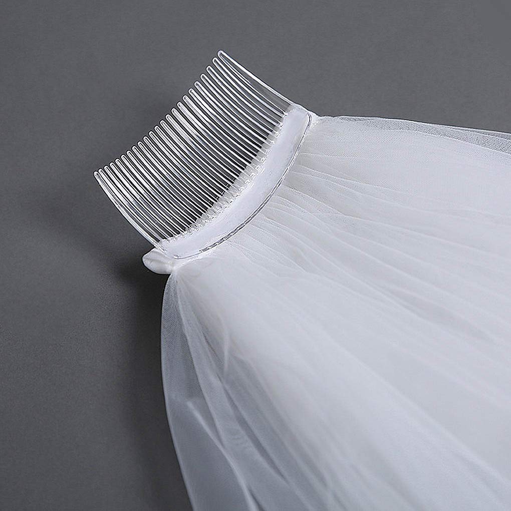 Crystal Embroidered Wedding Veil - 1 Tier Short Hip Length Bridal Veil with Lace Applique | Soft Tulle Hair Accessory for Women & Girls (White) | Perfect for Church Weddings, Beach Ceremonies & Photo Shoots