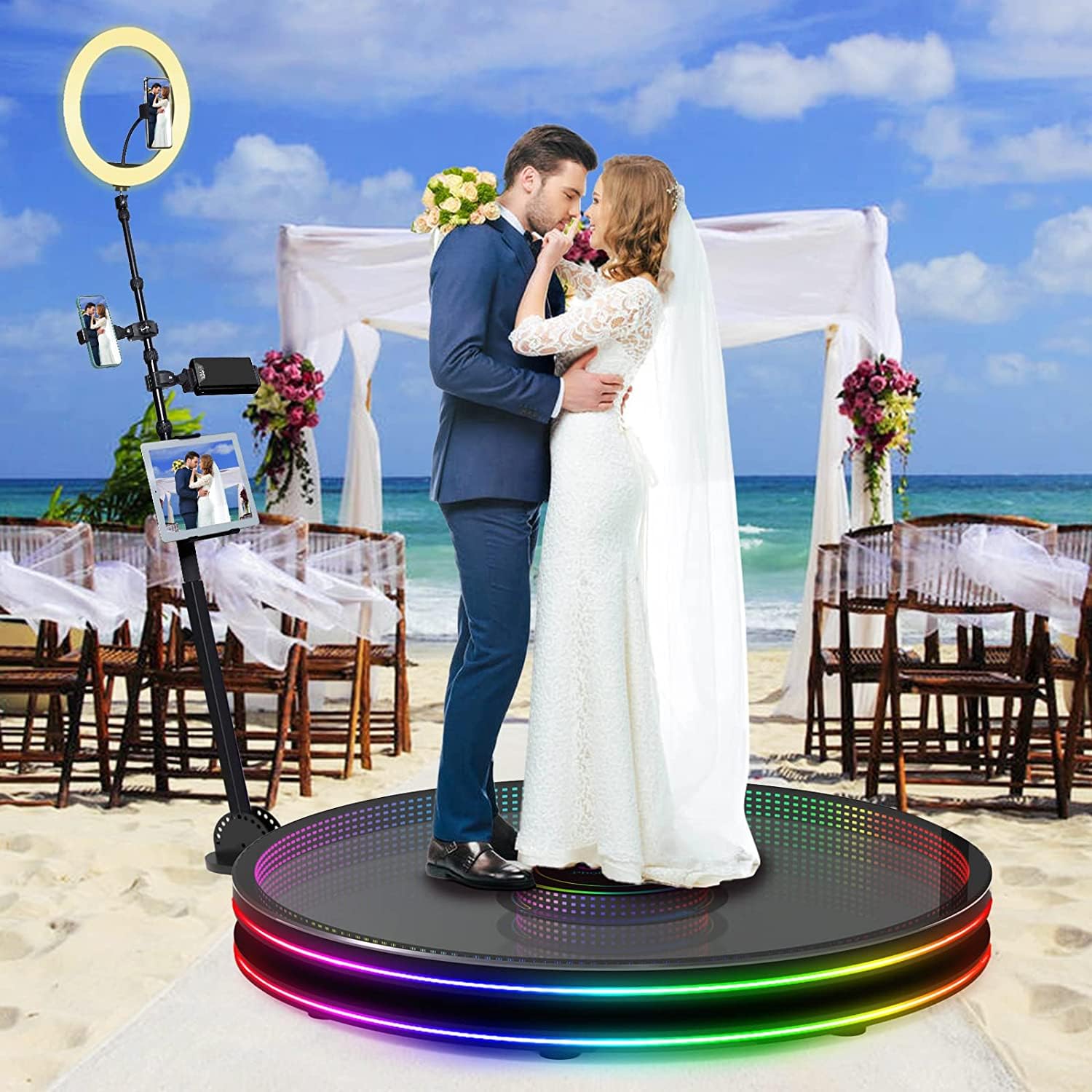 FXNFXLA 360 Magic Glass Photo Booth Machine - Automatic Spin Camera with Remote Control for Parties & Events - 80cm/31.5in Selfie Platform - Perfect for Weddings, Birthday Celebrations & Corporate Functions