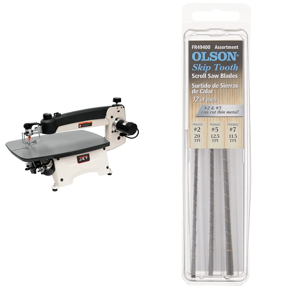 JET 22-Inch Scroll Saw with Foot Switch & Olson Saw Blades for Woodworking
