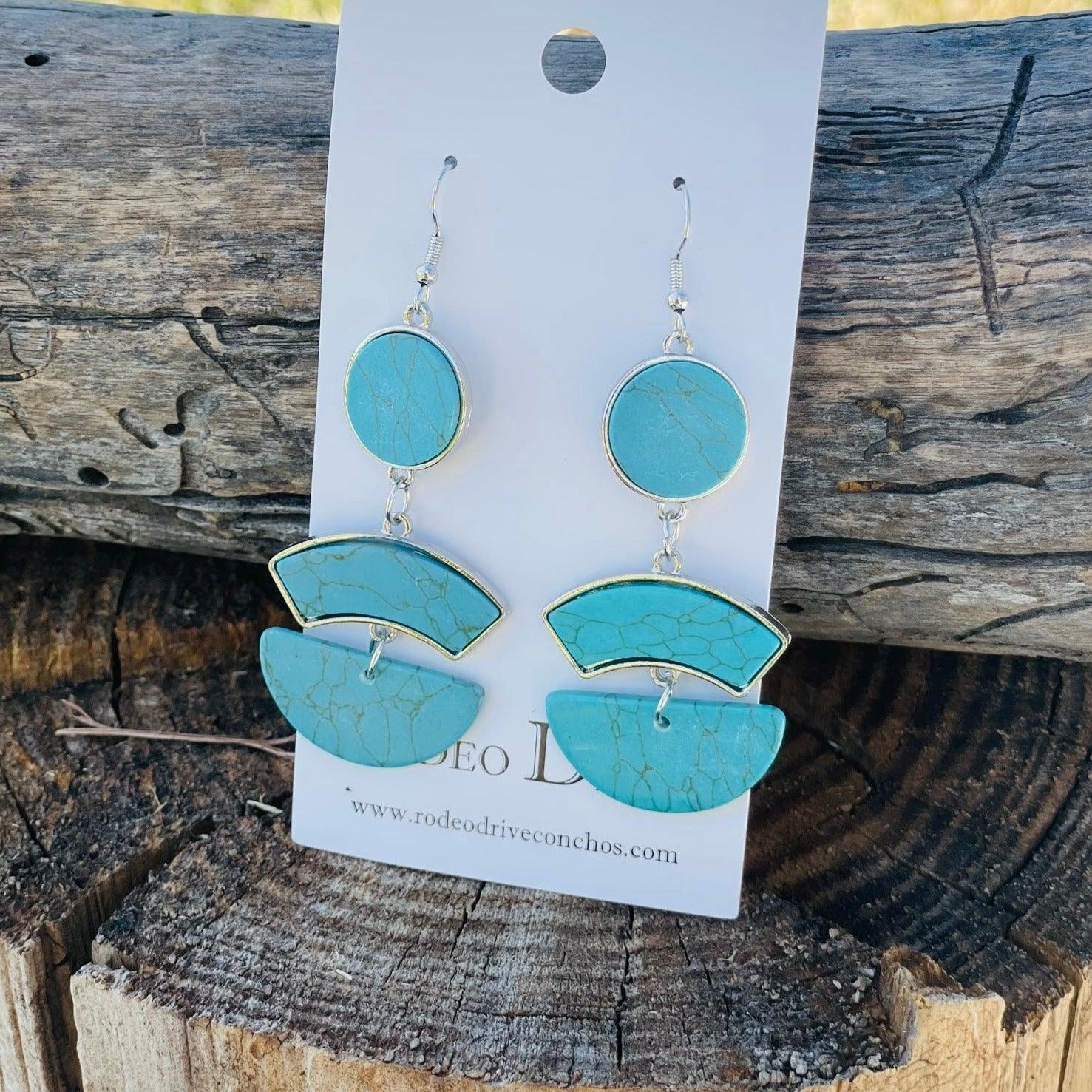 Chunky Turquoise Dangle Silver Fashion Earrings for Women - Boho Chic Statement Jewelry for Parties, Weddings & Everyday Wear (WA179)