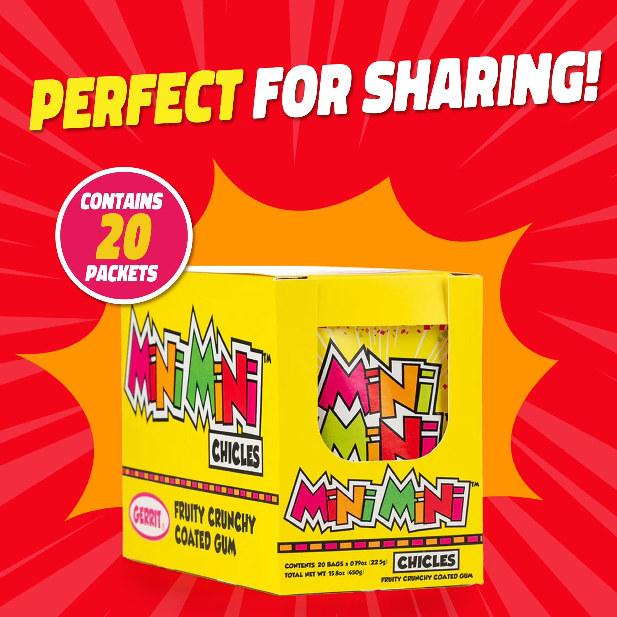 Gerrit's Mini-Mini Chewing Gum - 20 Pack of 0.79oz Fruit Flavored Chiclets - Original Bubble Gum Candy for Fresh Breath - Perfect for School, Office, Travel and On-the-Go Snacking