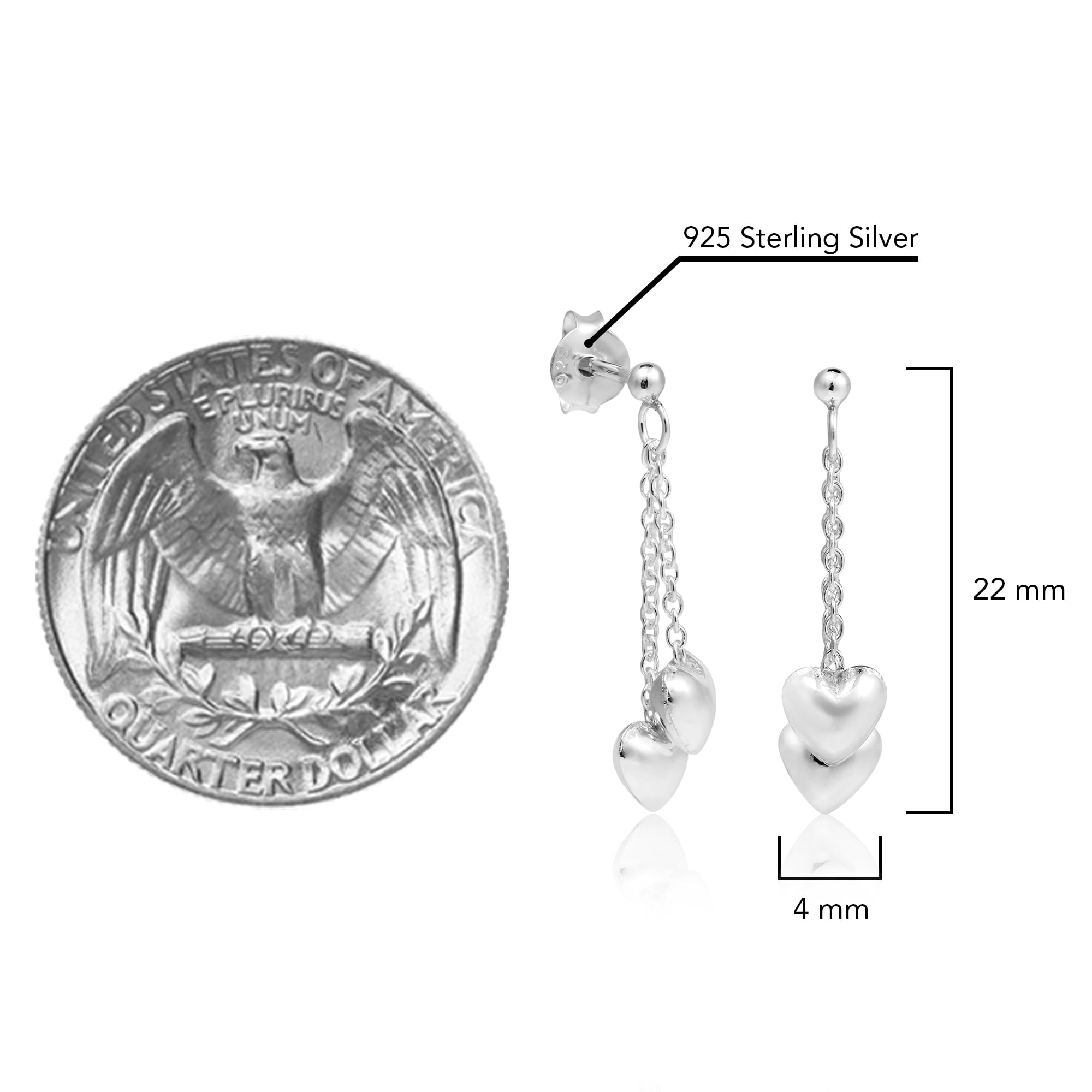 AeraVida Two Hearts as One .925 Sterling Silver Drop Earrings for Women | Romantic Valentine's Day Gift | Elegant Heart Jewelry for Date Night & Special Occasions