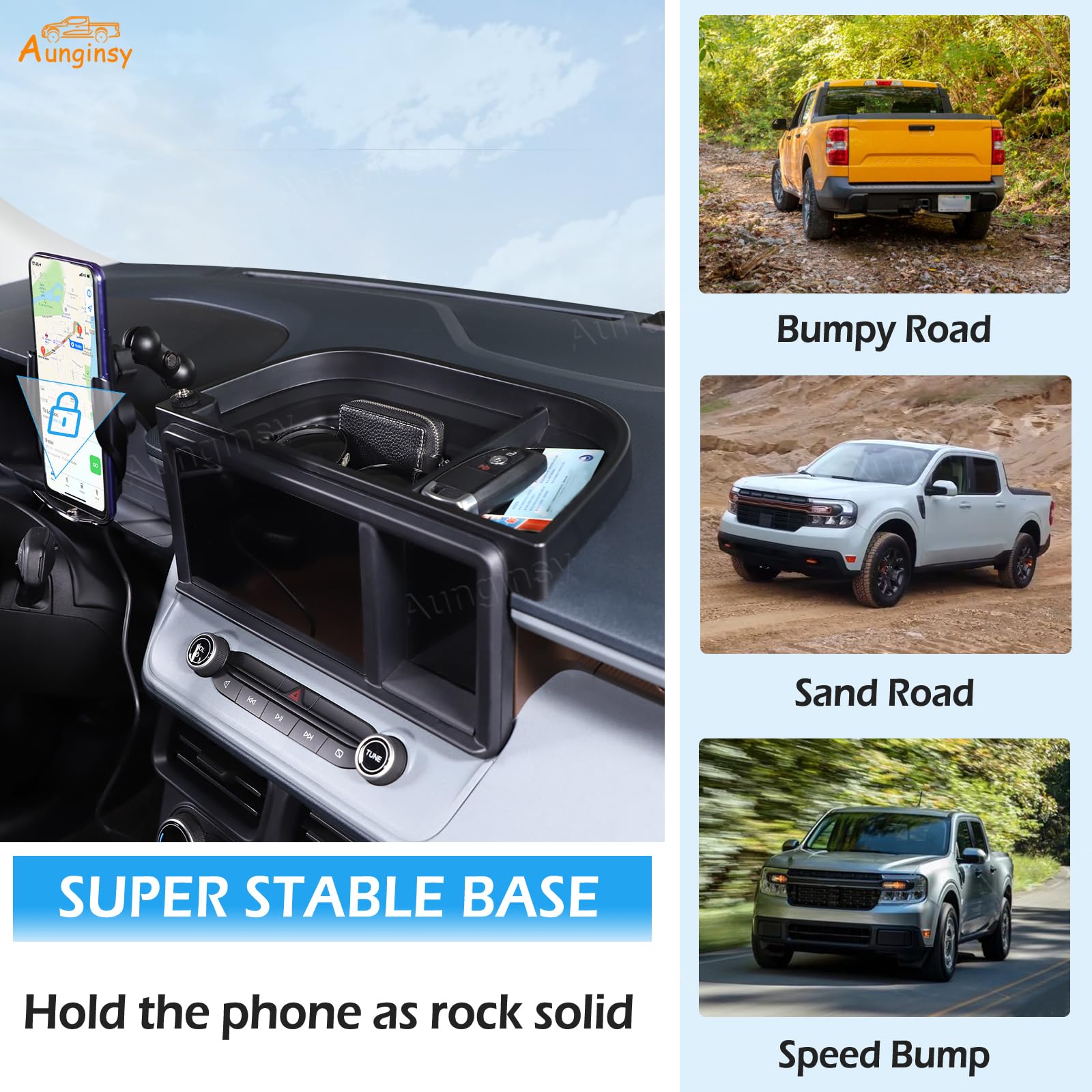 2022-2024 Ford Maverick Car Dashboard Storage Organizer Tray | Auto Center Console Organizer with Phone Holder | Perfect for Road Trips & Daily Commute