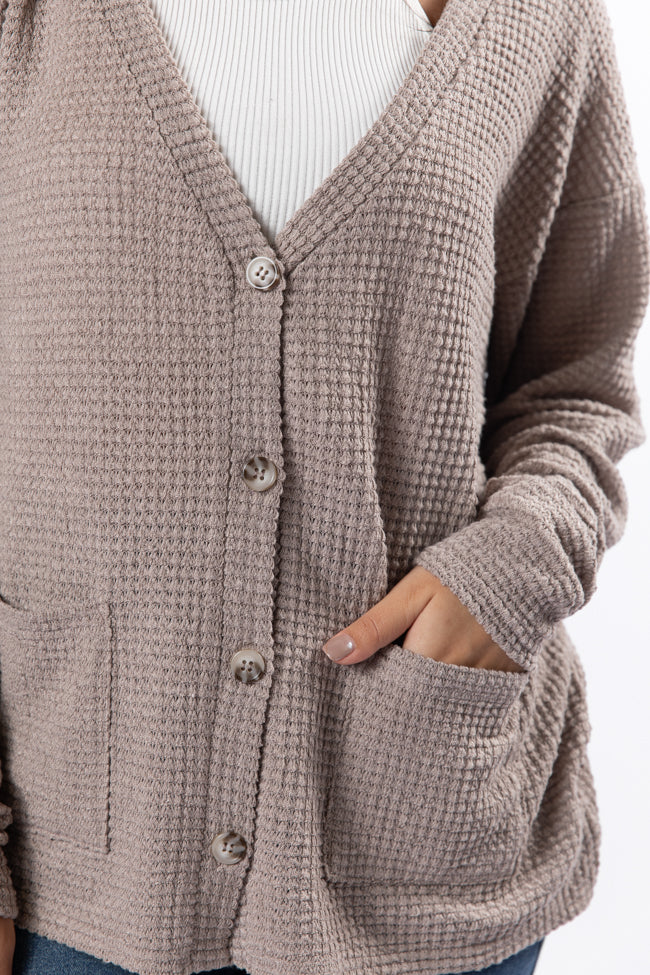 Taupe Waffle Knit Cardigan for Women - Cozy Long Sleeve Open Front Sweater | Perfect for Fall & Winter Layering, Office Wear & Casual Outfits