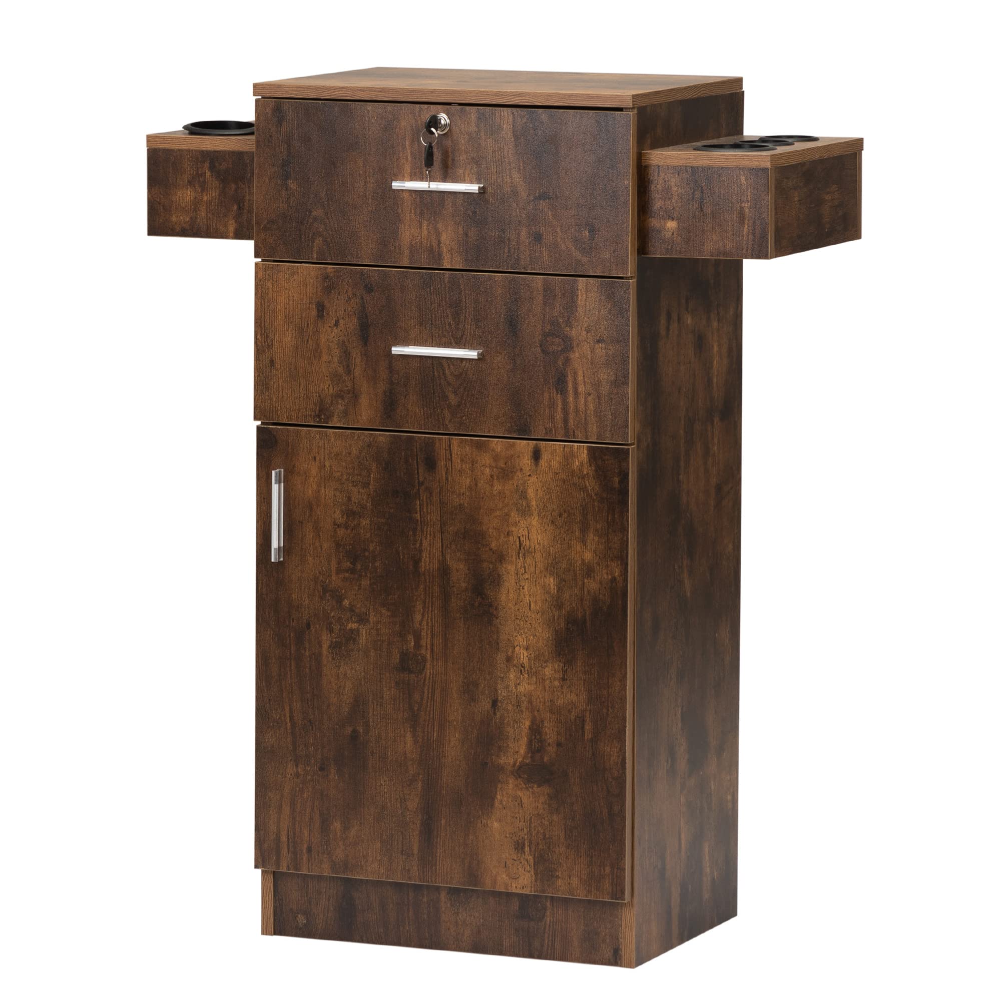 Professional Salon Storage Cabinet for Hair Stylists - 6 Hair Dryer Holder Organizer, Rustic Brown Wooden Spa Station - Perfect for Salon, Spa & Home Beauty Room Organization
