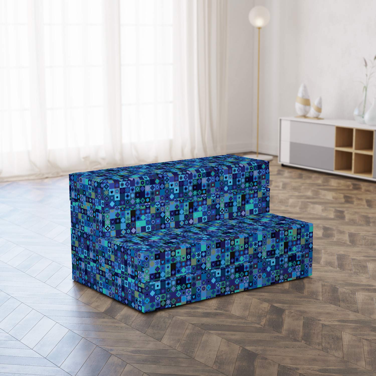 Ambesonne Blue Foldable Mattress - Play Cards Theme Design 74.8
