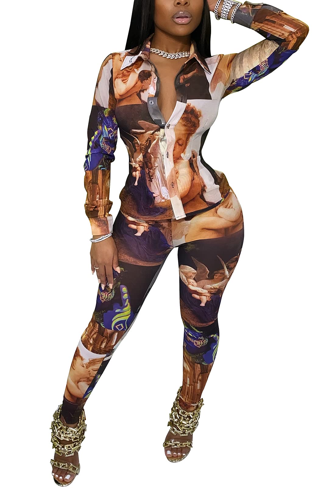 YouSexy Women's 2-Piece Floral Print Legging & Long Sleeve Tracksuit Set - Gym Workout, Yoga, Running & Casual Outfit