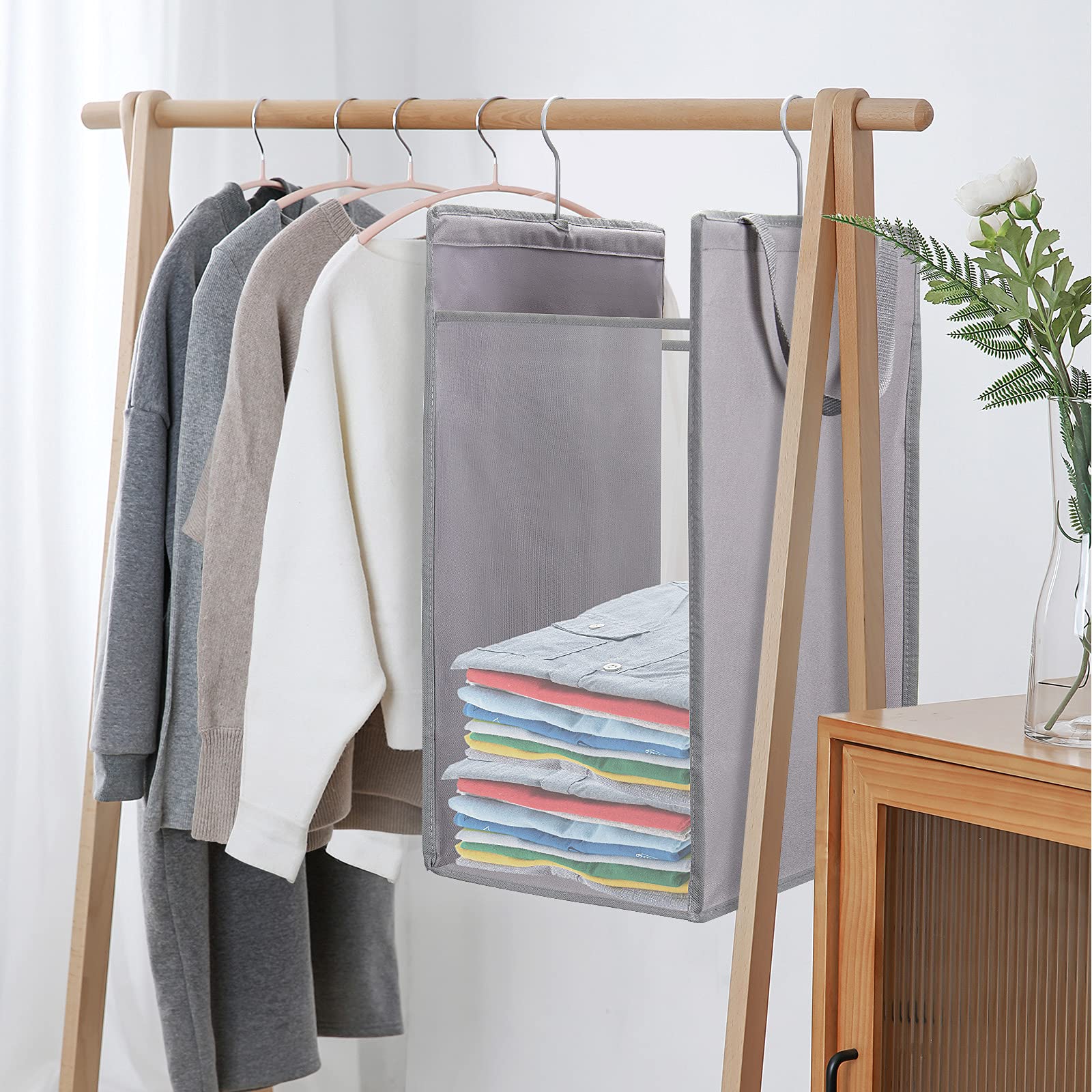 Fentec Hanging Laundry Hamper & Basket - 2 Pack Grey Mesh Heavy Duty Storage Bag with Handles for Closet, Dorm, Travel & Camping - Portable Slim Space Saving Solution