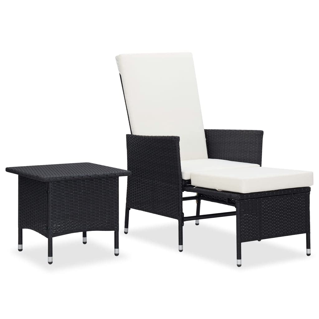 vidaXL 2-Piece Black Poly Rattan Patio Lounge Set with Cushions - Outdoor Armchair & Tea Table Furniture for Garden, Poolside, and Backyard Relaxation