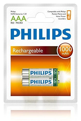 Philips LFH9154/00 Rechargeable NiMH AAA Batteries - 4-Pack High Capacity 800mAh for Digital Cameras, Wireless Mice & Kids Toys