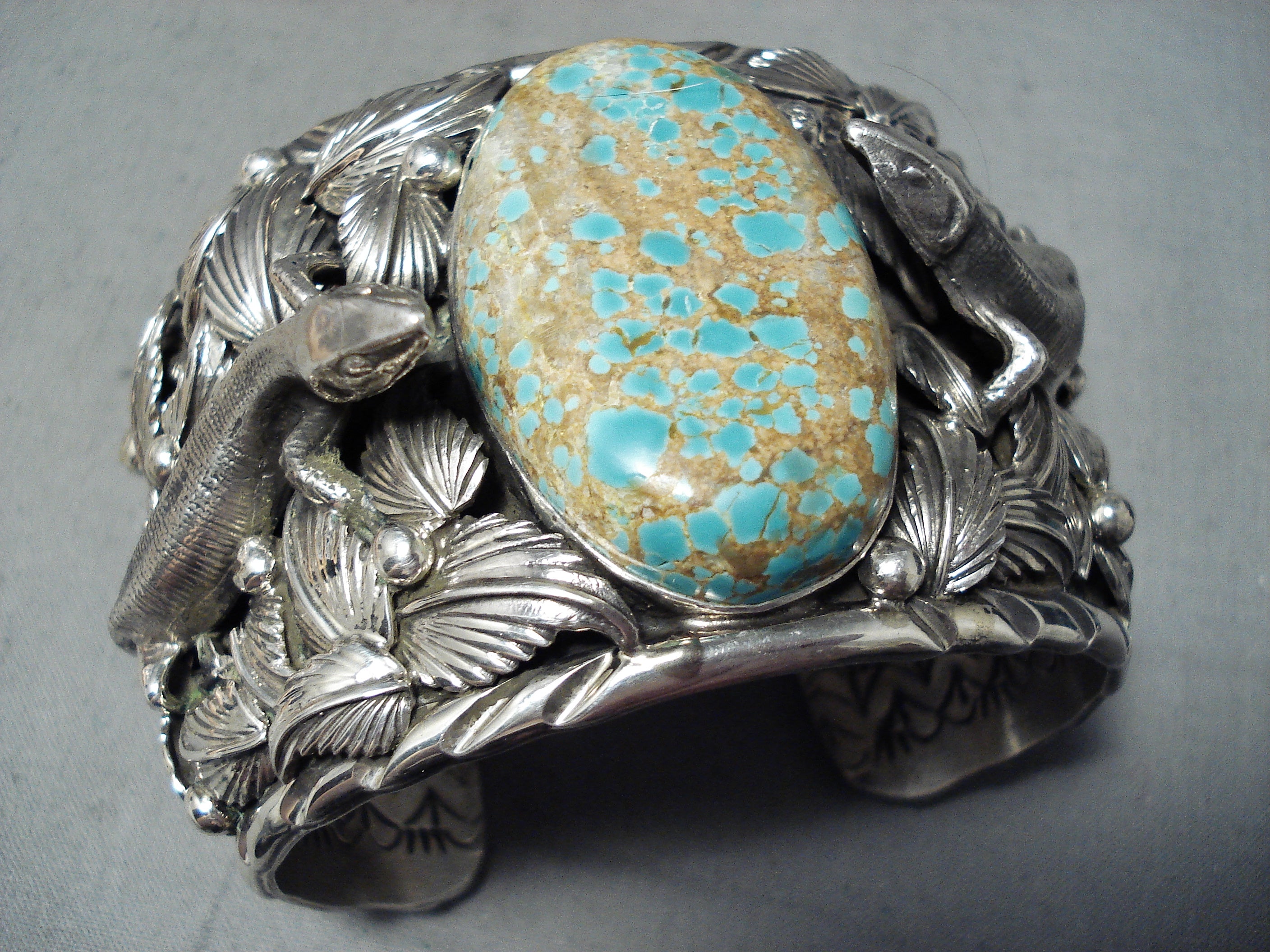 187 Grams San Felipe 8 Turquoise Sterling Silver Gecko Bracelet - Handmade Southwest Jewelry for Women, Boho Style Gift for Her - Perfect for Festivals, Casual Wear & Spiritual Healing