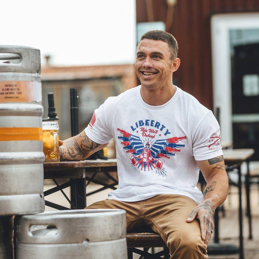 LiBEERty Patriotic T-Shirt for Men & Women - White Cotton American Flag Graphic Tee - Perfect for 4th of July, Memorial Day & Veterans Day Celebrations
