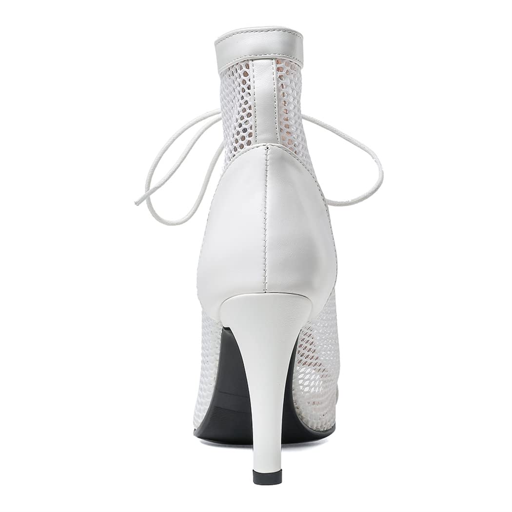 Elbslutt Women's Peep Toe Mesh Ankle Boots - Stiletto Heel Lace Up Summer Booties - High Heel Sandals Dress Shoes for Women - Perfect for Parties, Weddings & Night Out
