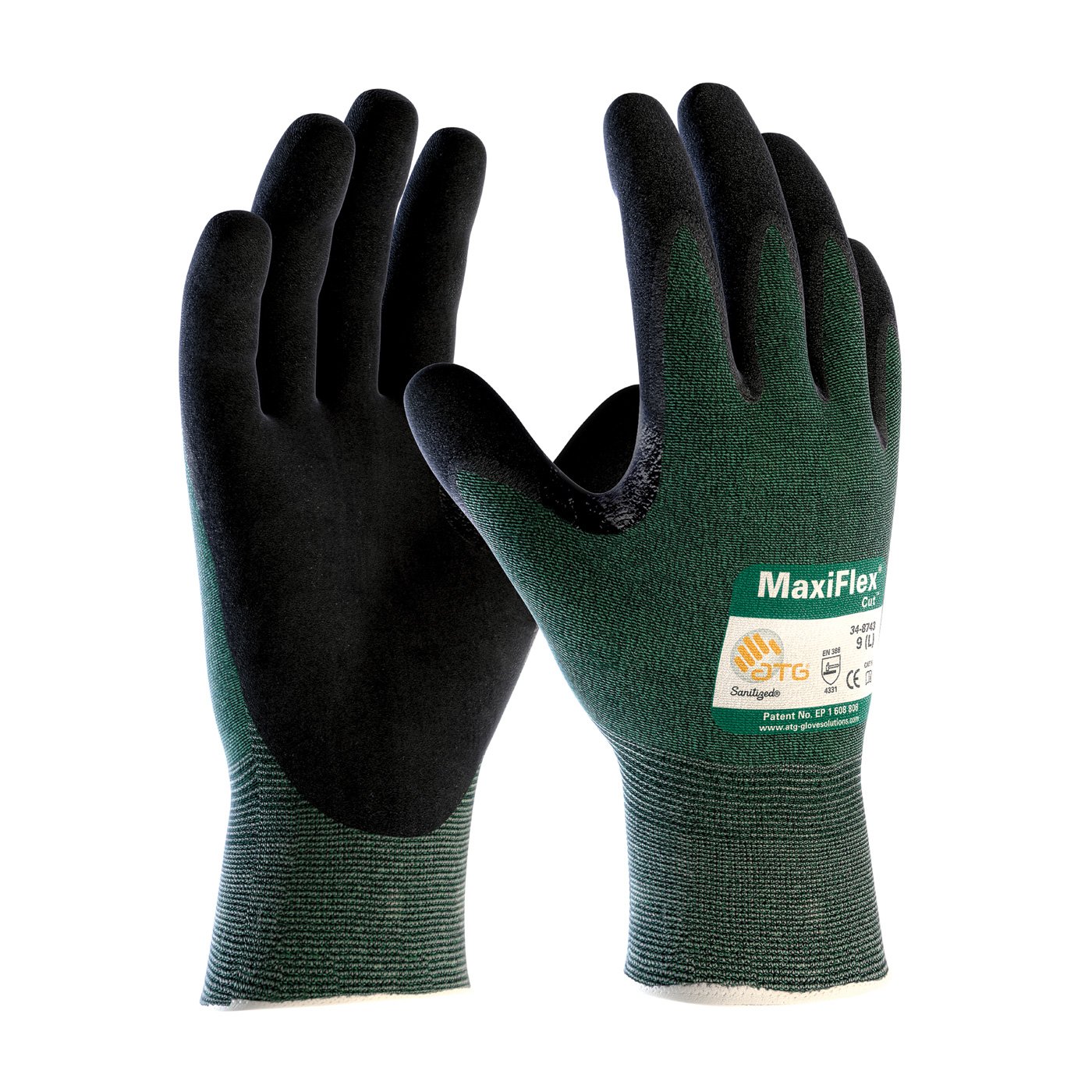 12 Pack MaxiFlex 34-8743 Cut Resistant Nitrile Coated Work Gloves - Medium Size, Green Knit Shell with Premium Micro-Foam Grip for Enhanced Protection & Comfort | Ideal for Construction, Warehouse, Automotive & DIY Projects