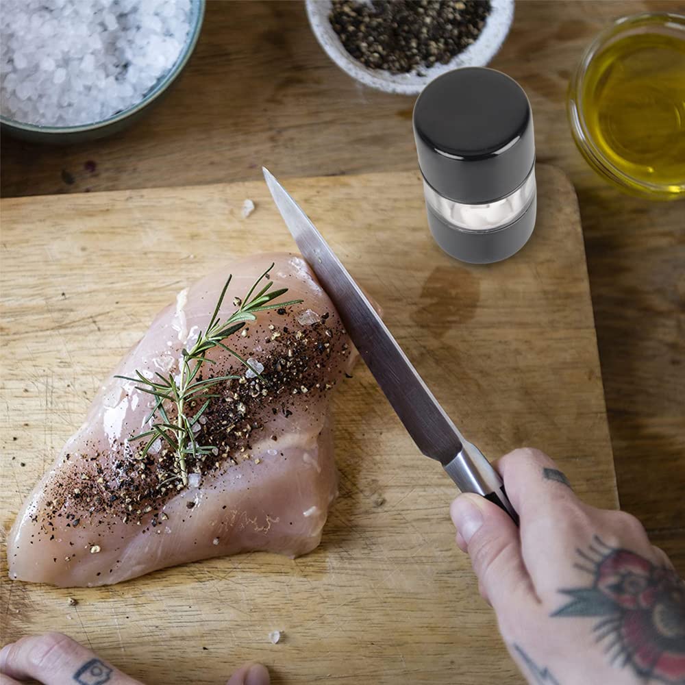 Premium Stainless Steel Sea Salt and Pepper Grinder Set - Adjustable Ceramic Spice Mill for Kitchen, Dining & Travel (2-Pack, Black) | Perfect for Home Cooking, Restaurants & Outdoor Picnics