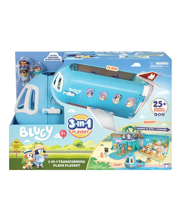 Bluey 3-in-1 Transforming Airplane Toy Playset - Interactive Convertible Playset for Kids with Bingo & Bluey Figures - Perfect for Imaginative Play, Birthday Gifts & Preschool Learning Activities