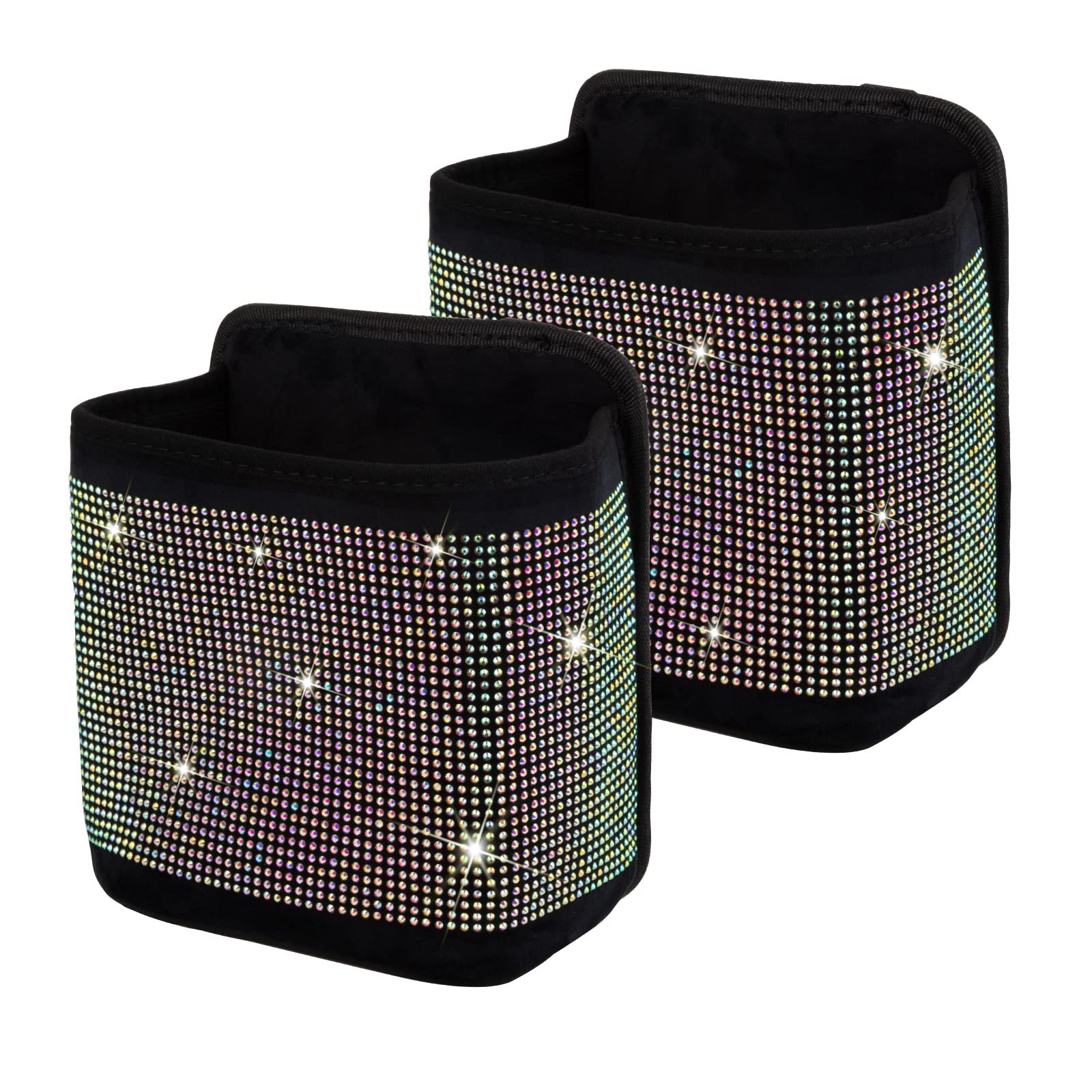 Premium Bling Crystal Car Seat Organizer - 2-Pack Multicolor Front/Back Seat Travel Caddy with Garbage Pocket | Car Accessories for Storage & Organization | Perfect for Road Trips, Commuting & Family Travel