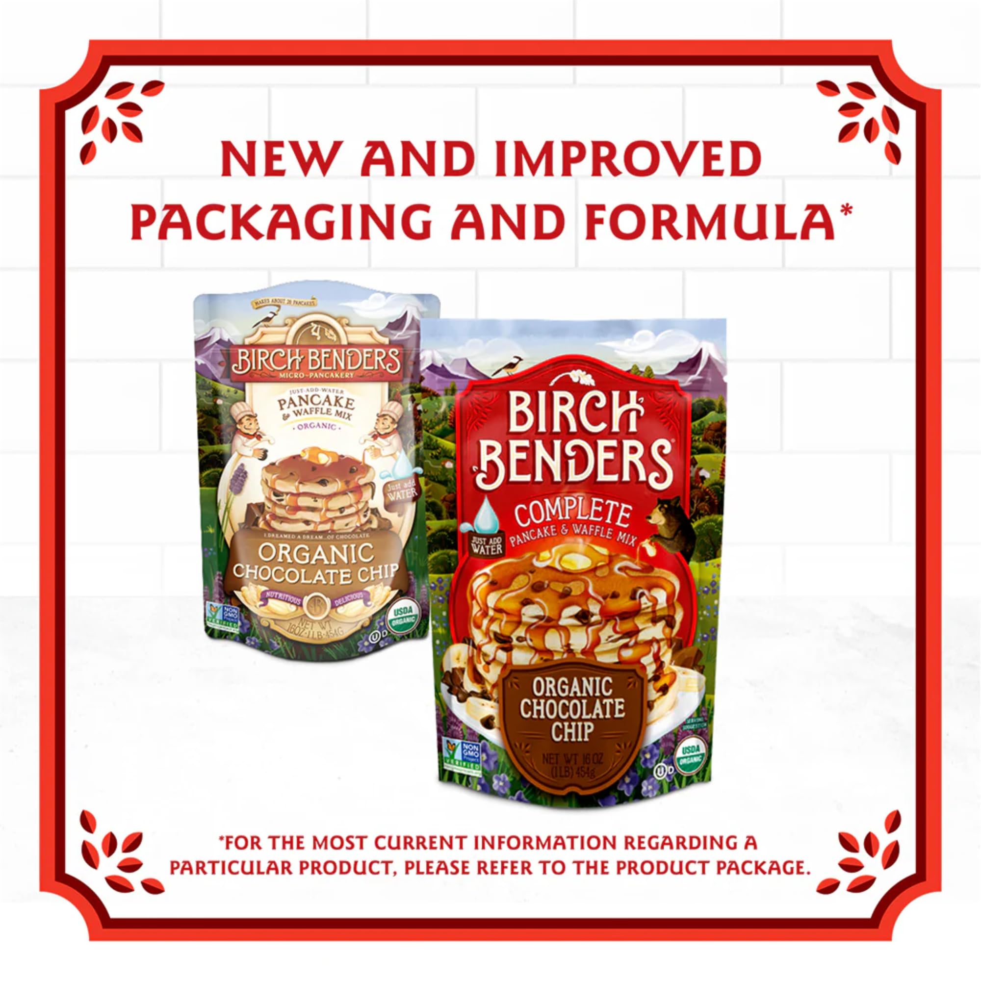 Organic Chocolate Chip Pancake & Waffle Mix by Birch Benders - 16 oz, Just Add Water, Non-GMO, Gluten-Free - Perfect for Breakfast, Brunch & Family Gatherings