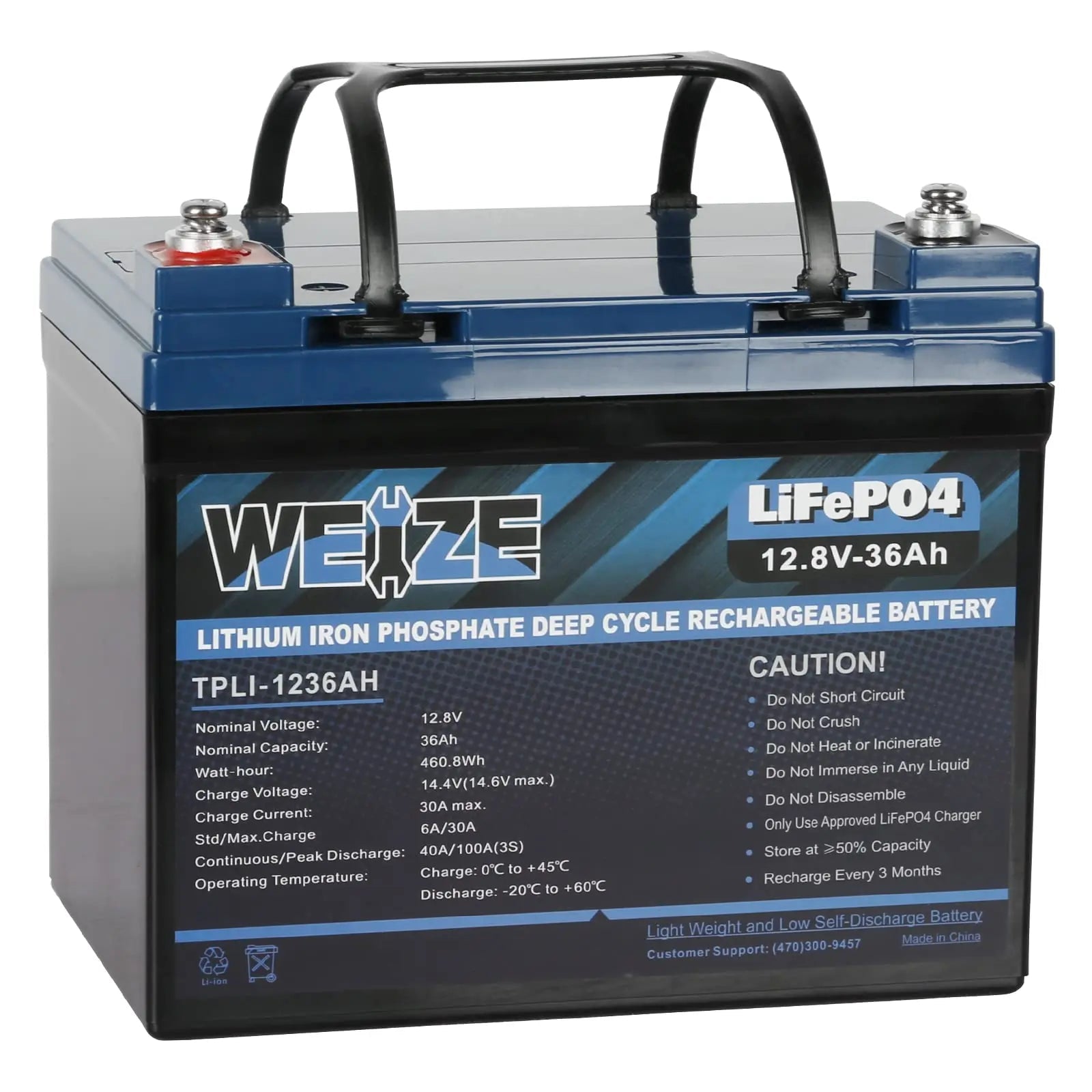 WEIZE LiFePO4 12V 100Ah Deep Cycle Lithium Battery for Trolling Motor - Perfect for Fishing Boats, Kayaks, and Marine Applications