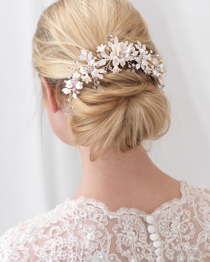 Ivory & Floral Hair Back Comb - Vintage Bridal Hair Accessory for Weddings, Prom & Special Occasions