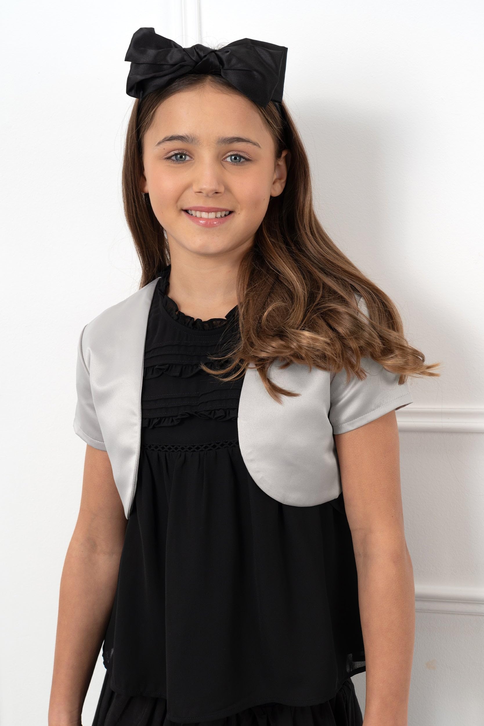 BlackButterfly Girls Satin Short Sleeve Bolero Shrug - Elegant Kids' Cover-Up for Parties, Weddings & Special Occasions