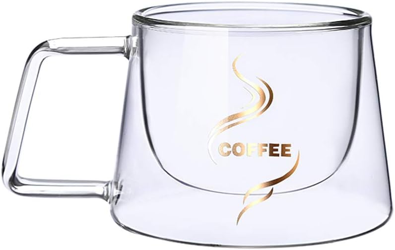 PrimeWorld 2-Pack 250ml Double Wall Insulated Coffee Mugs with Handle - Clear Glass Cups for Hot & Cold Drinks - Dishwasher Safe - Perfect for Coffee, Tea, Latte, Espresso, Juice & Iced Beverages at Home, Office or Cafe