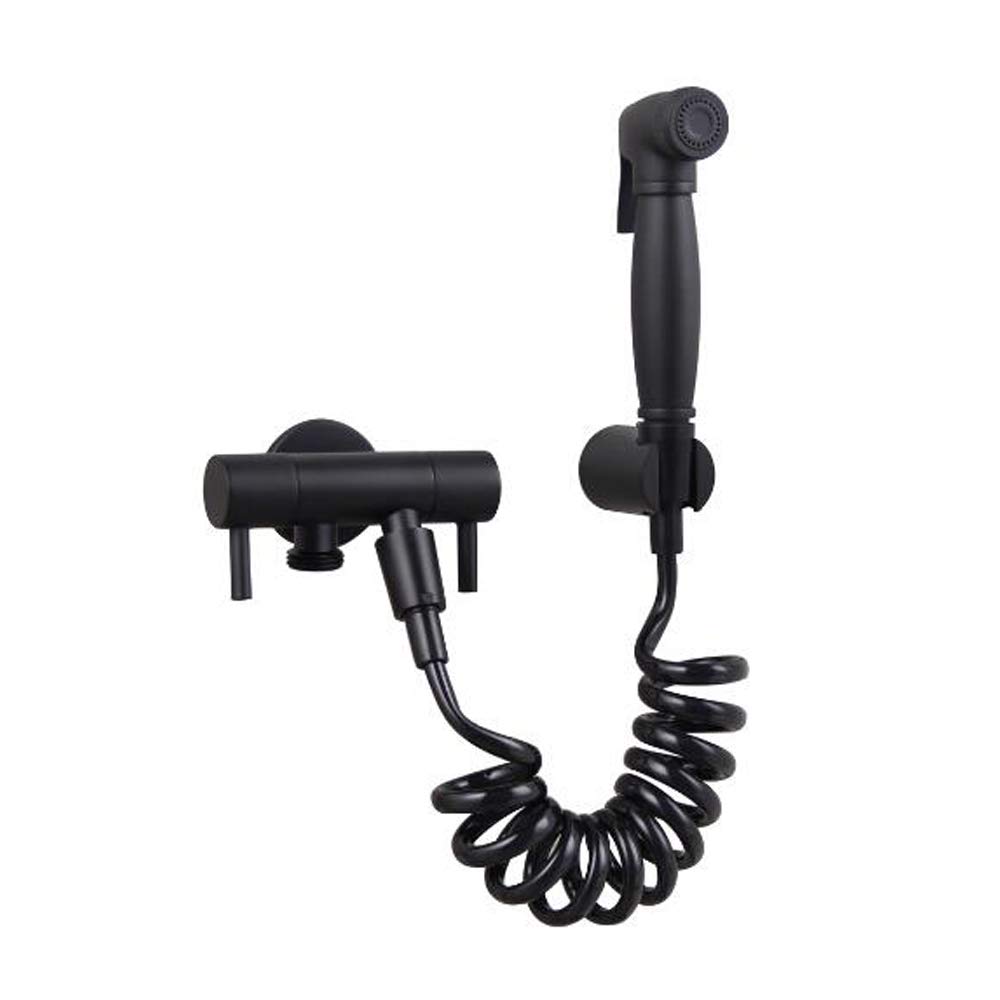 Black Handheld Toilet Sprayer - Dual Handle Bathroom Bidet Sprayer Set with Cold Water Wall Mount & Spring Hose - Perfect for Baby Cloth Diaper Cleaning, Personal Hygiene & Household Use
