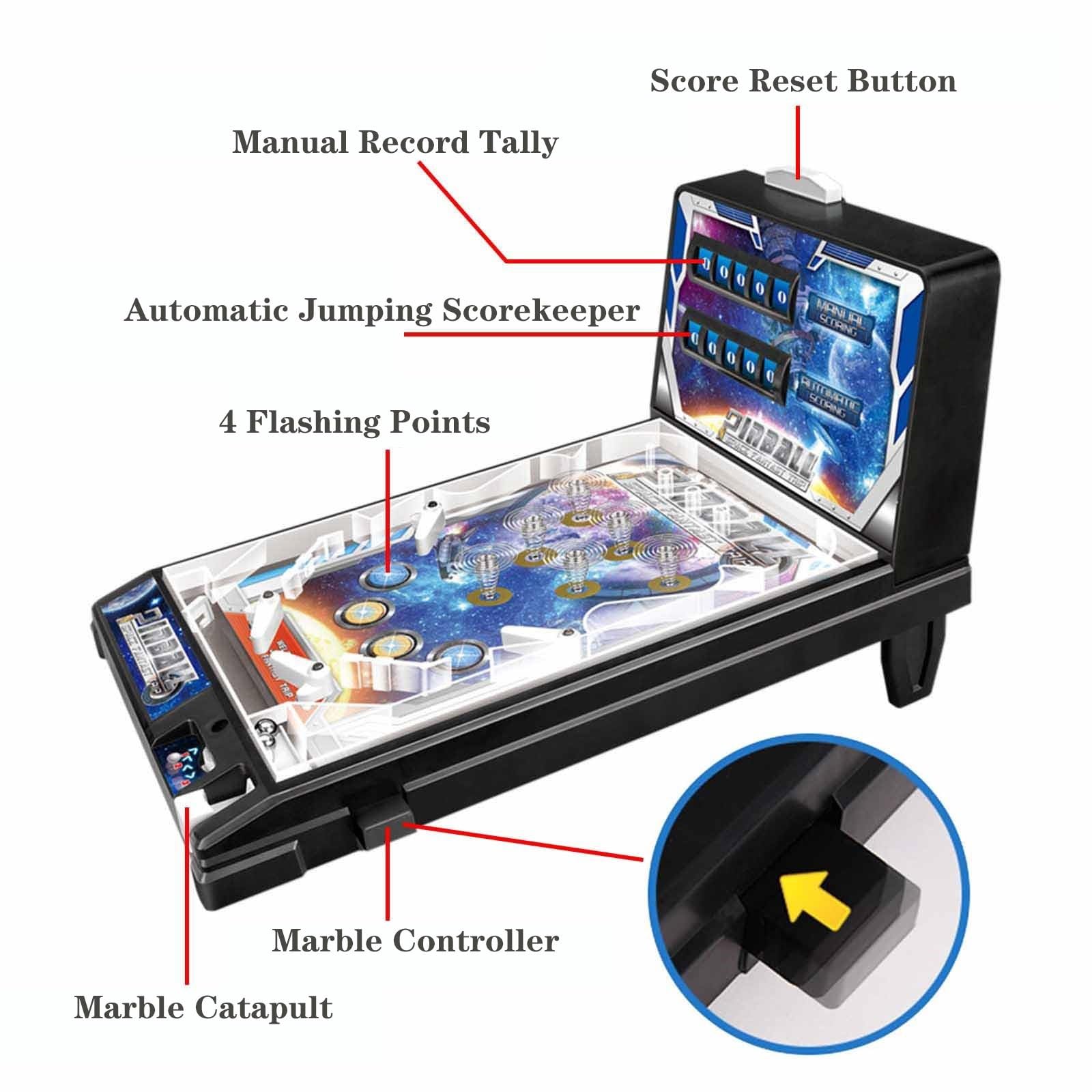 Kids Electronic Tabletop Pinball Machine - Retro Arcade Game with LED Lights, Music & Score Counter | Fun Skill Game for Home, Office & Game Room Entertainment