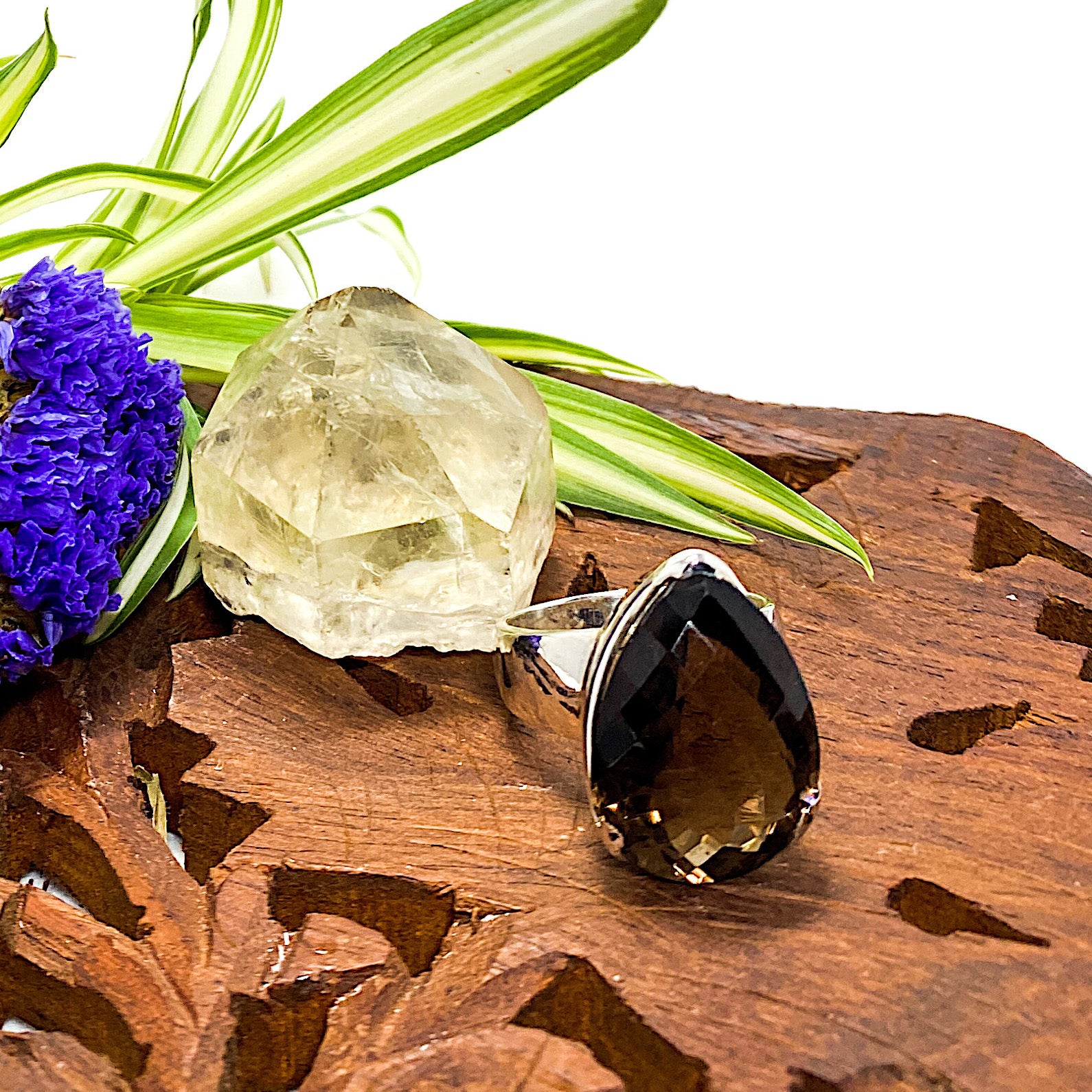 Natural Smokey Quartz Checkerboard Faceted Teardrop Pendant Necklace - 9.5mm Gemstone Jewelry for Women | Perfect for Meditation, Energy Healing & Boho Fashion