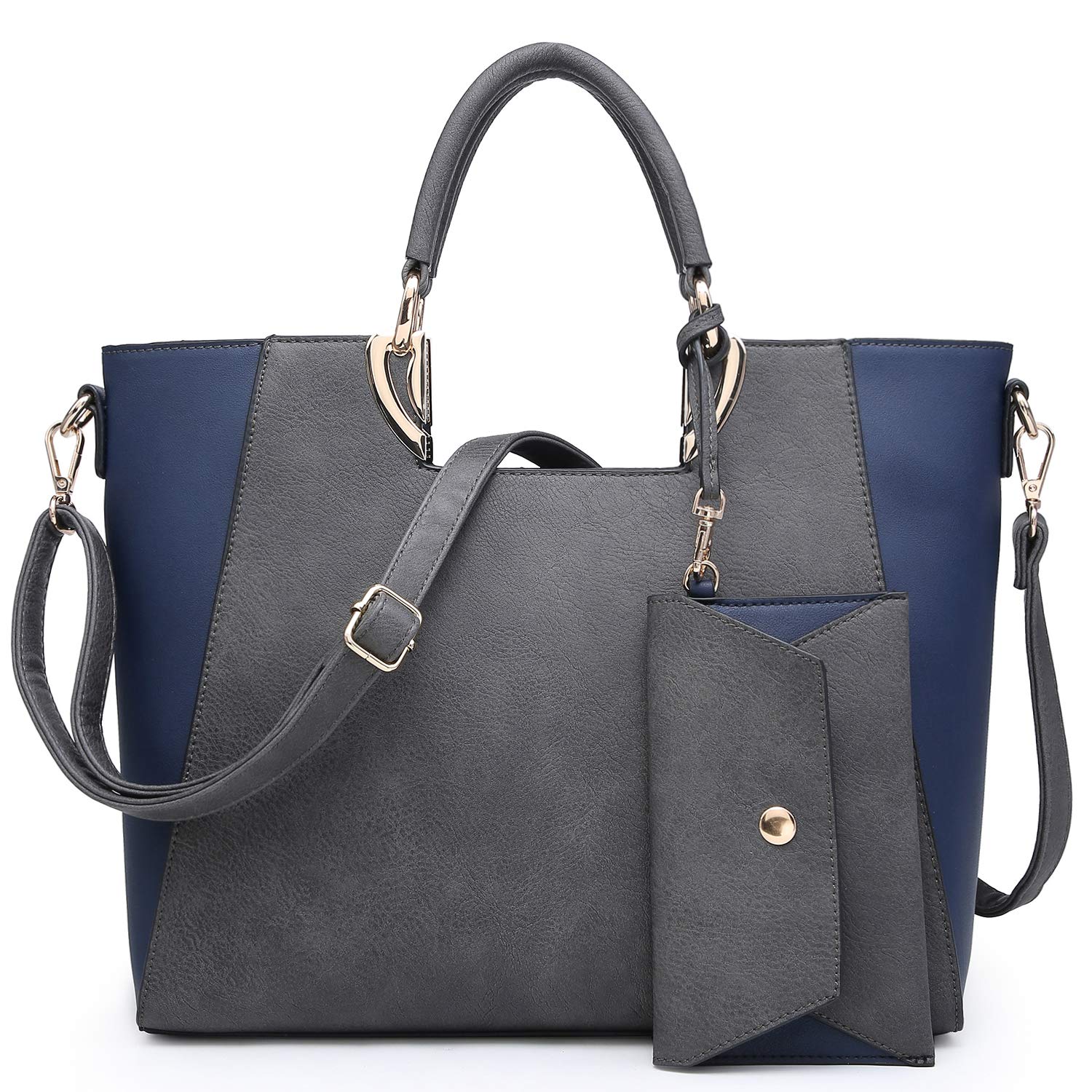 Dasein Women's Two-Tone Leather Handbag - Top Handle Shoulder Bag Tote Hobo Purse with Matching Clutch for Work, Travel & Everyday Use