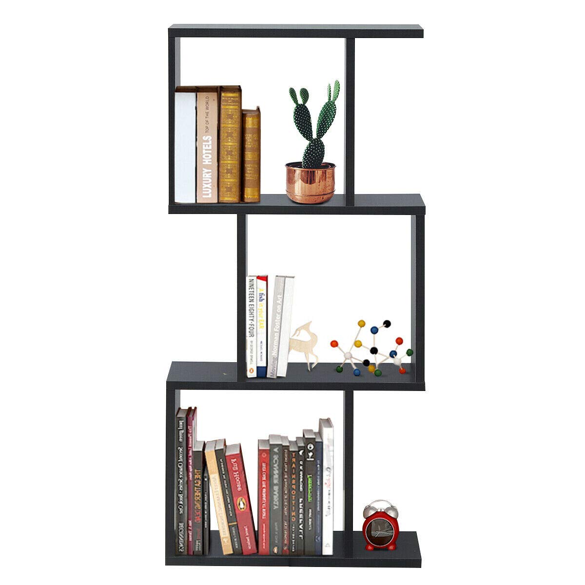 3-Tier Black Bookcase Shelf - Free Standing Storage & Display Rack, 2-in-1 Horizontal/Vertical Design for Books, Photos & Home Decor - Compact Space Saving Shelving Unit for Living Room, Bedroom or Office