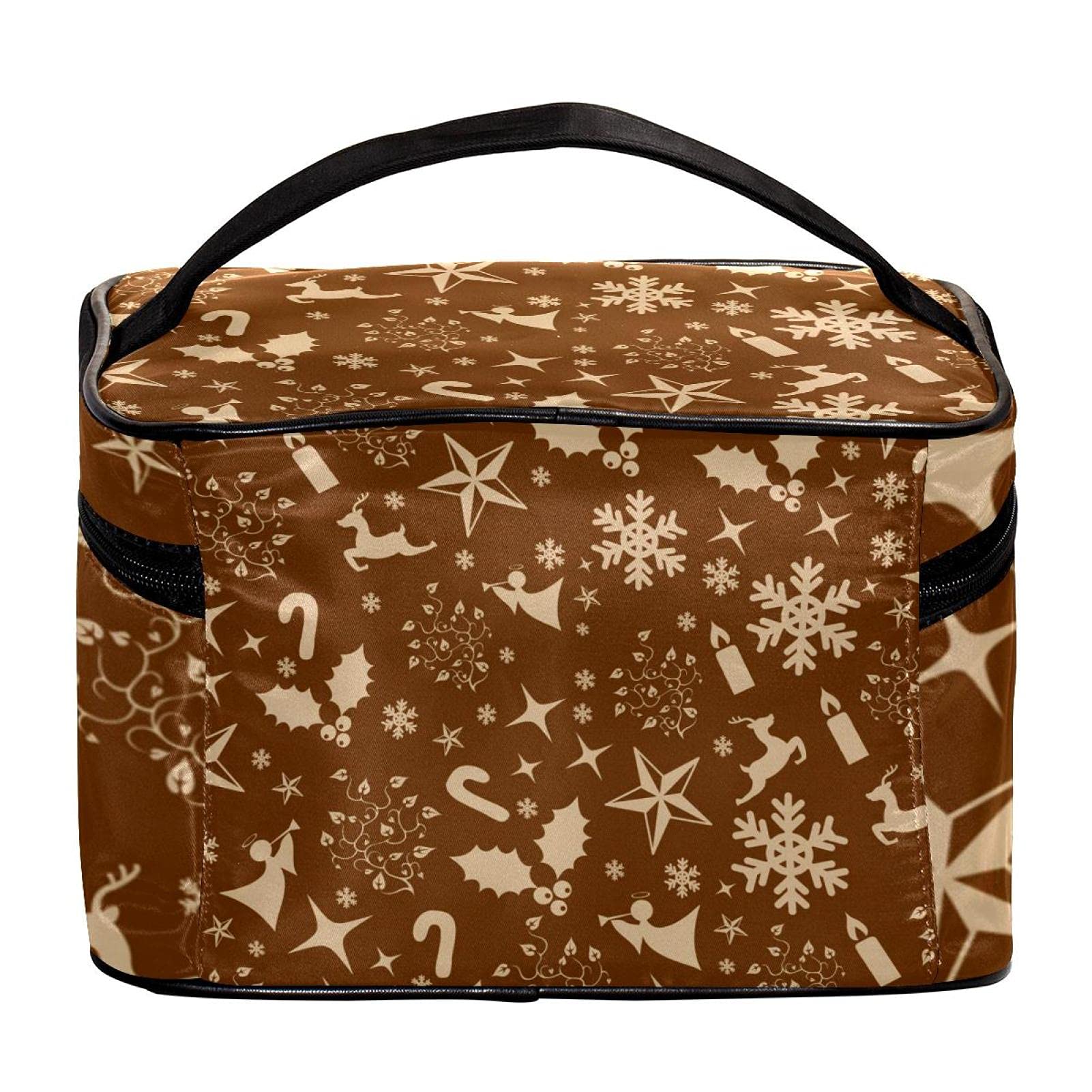 Christmas Deer Snowflake Pattern Travel Makeup Bag - Large Cosmetic Organizer with Zipper for Women & Girls | Perfect for Holiday Gifts, Travel Essentials & Toiletry Storage