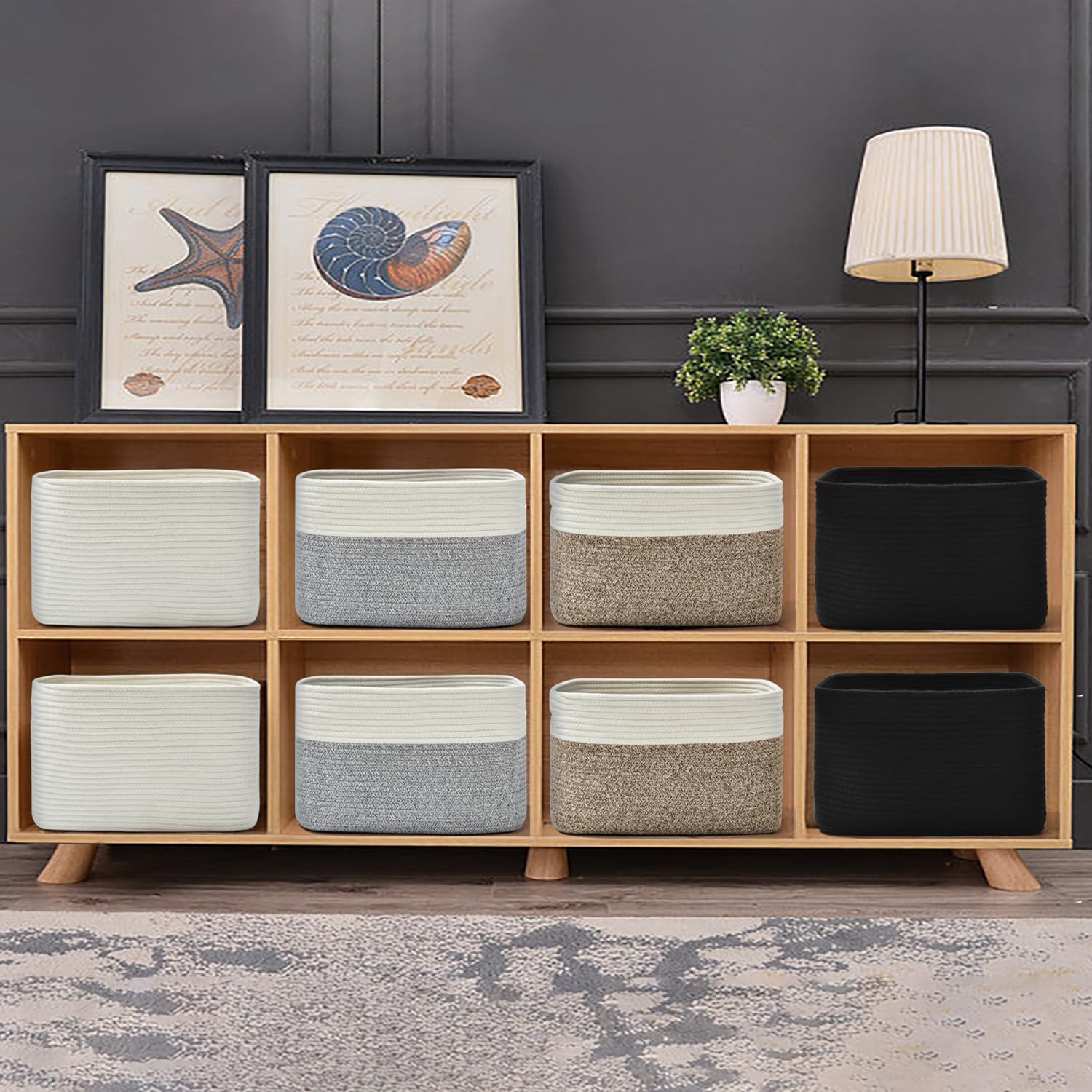 Woven Cotton Rope Storage Baskets - 3 Pack, Brown | Decorative Organizing Bins for Shelves, Books, Towels & Toys | Perfect for Living Room, Bedroom & Bathroom Organization