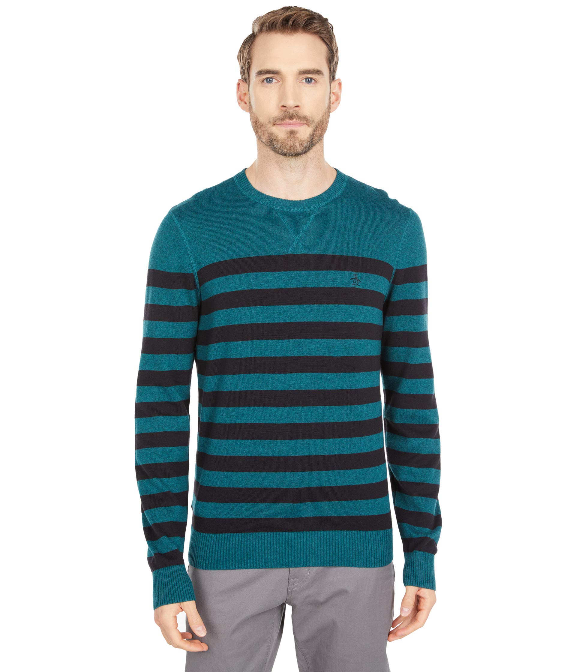 Original Penguin Men's Striped Long Sleeve Cotton Sweater - Classic Casual Pullover for Fall & Winter - Perfect for Office, Date Night and Weekend Outings