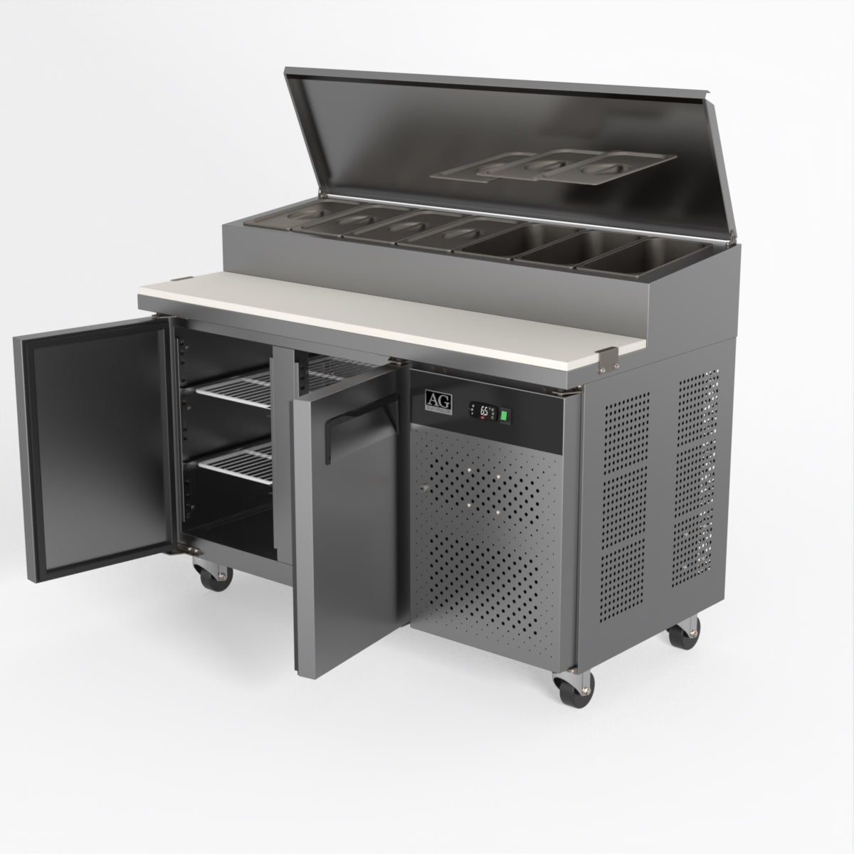 AG 2 Door Commercial Saladette Refrigerator - Holds 7 x 1/3 GN Food Pan Trays - Perfect for Restaurants, Delis & Catering Businesses