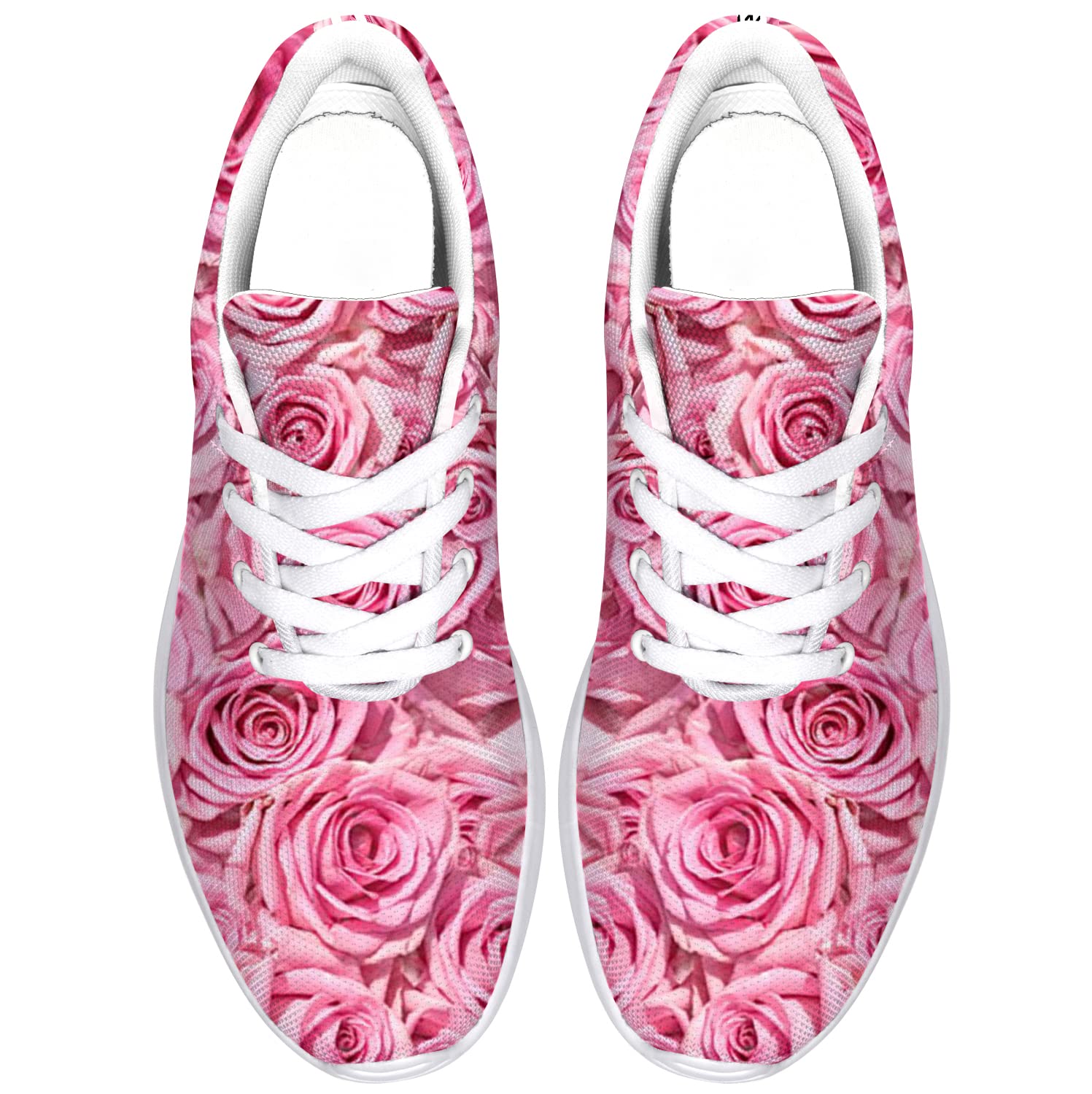 Women's Rose Floral Print Running Shoes - Fashion Sneakers with Pink Rose Design, US Size 9 Women/7.5 Men - Perfect for Jogging, Gym Workouts & Casual Wear