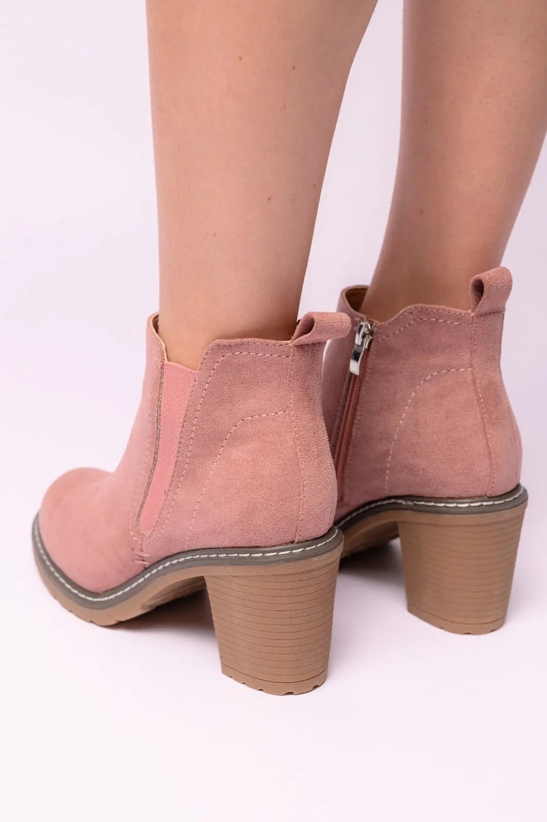 Bite Me Bootie in Blush Faux Suede - Women's Stylish Ankle Boots for Casual Outings & Date Nights