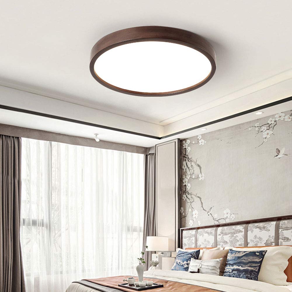 Modern LED Flush Mount Ceiling Light - Round Dark Wood Finish with Adjustable Warm/Cool/Neutral White Light - Energy Efficient Dimmable Lighting Fixture for Bedroom, Dining Room, Study, Living Room & Office Spaces