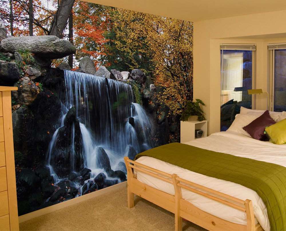 JP London UMB91033 Prepasted Autumn Waterfall Rocks Full Wall Mural - 10.5ft x 8ft Self-Adhesive Wallpaper for Living Room, Bedroom & Office Decor