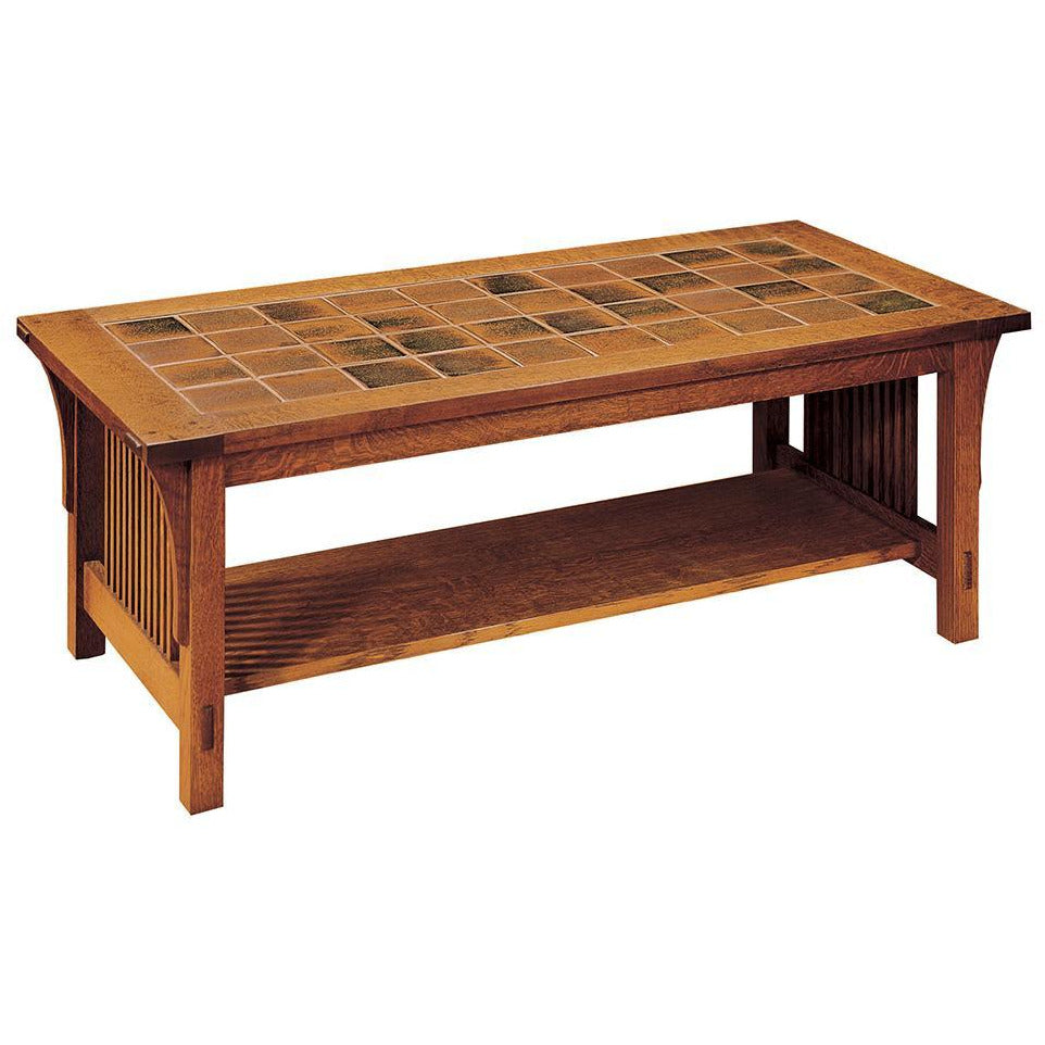 Stylish Mission Tile Top Cocktail Table - Rustic Wood Coffee Table with Decorative Tile Inlay for Living Room, Patio & Outdoor Decor