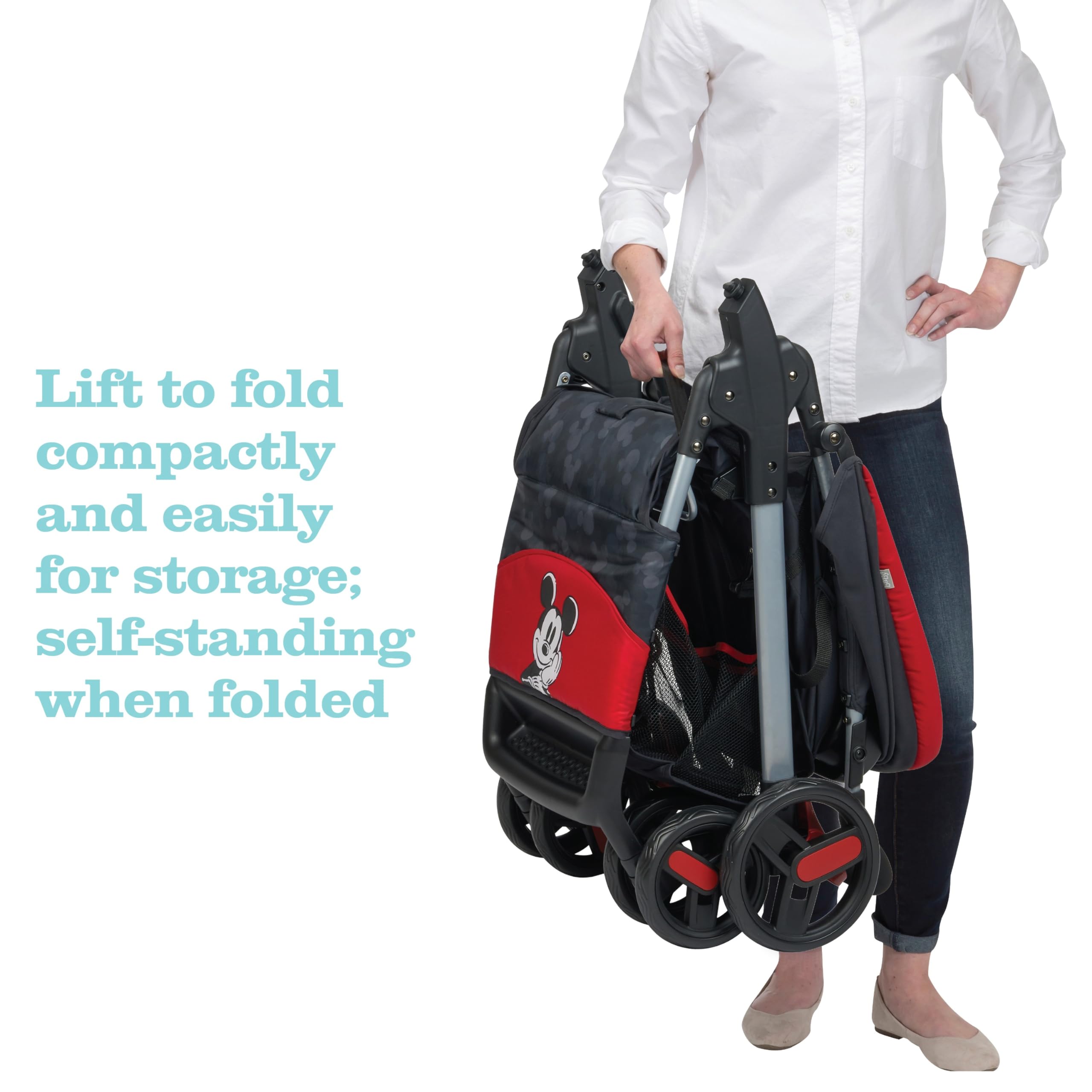 Disney Baby Minnie Mouse Simple Fold LX Travel Stroller System - Compact 1-Second Fold, Self-Standing Design for Easy Storage | Perfect for Travel, Shopping & Family Outings | Minnie Dot Party Pattern