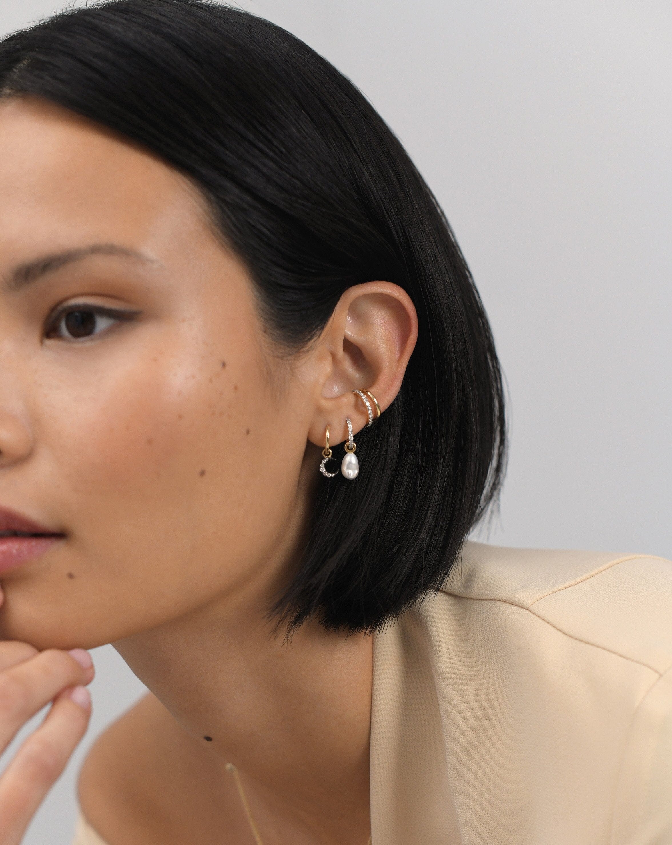 14K Solid Gold Diamond Single Moon Charm Hoop Earrings for Women – Elegant Dainty Jewelry for Everyday Wear, Gifts & Special Occasions