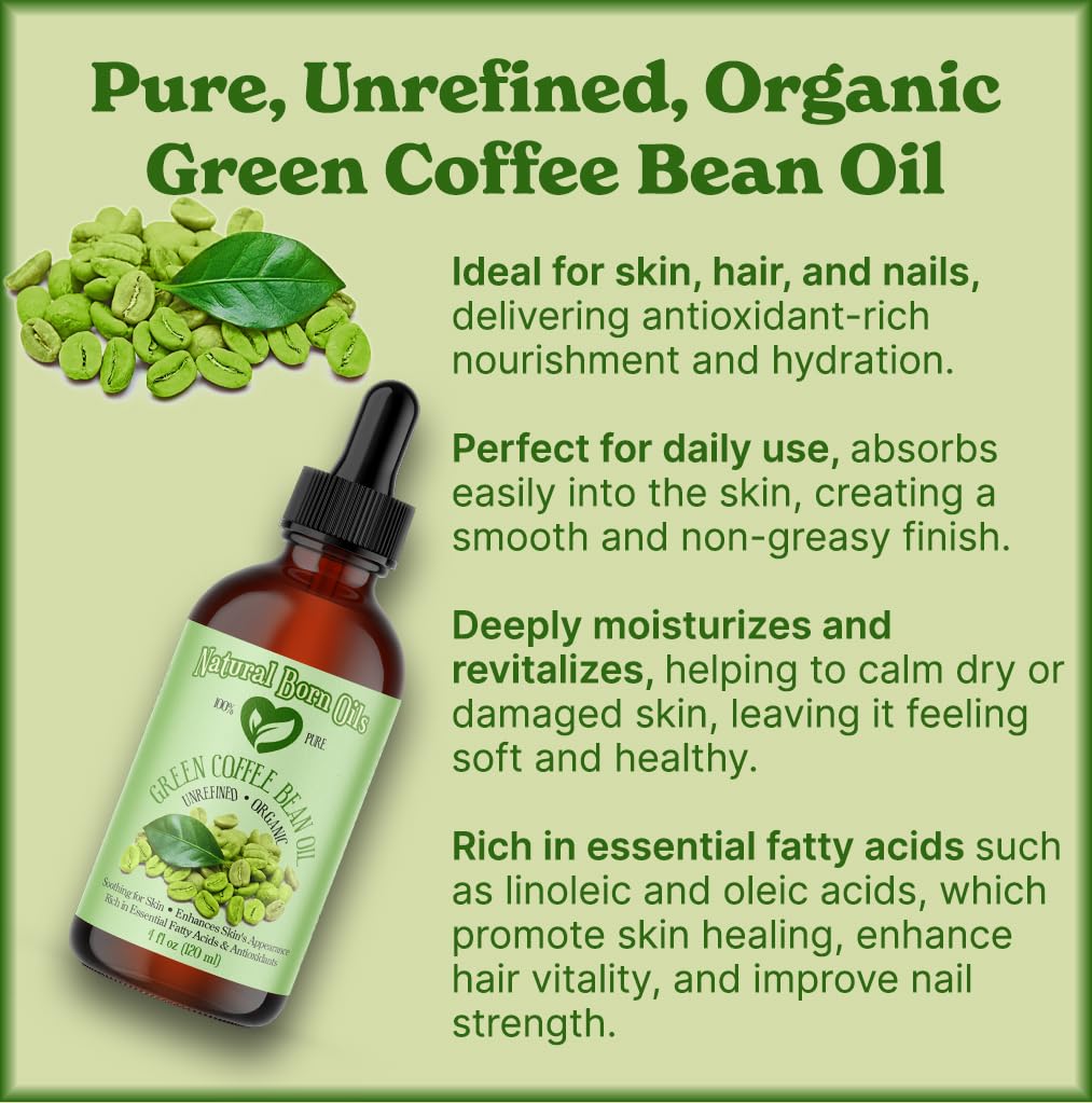 Organic Cold-Pressed Green Coffee Bean Oil - 1 Gallon | Natural Born Oils | Rich in Vitamin E & Essential Fatty Acids | Deep Moisturizer for Skin & Hair | Perfect for DIY Beauty, Massage & Aromatherapy