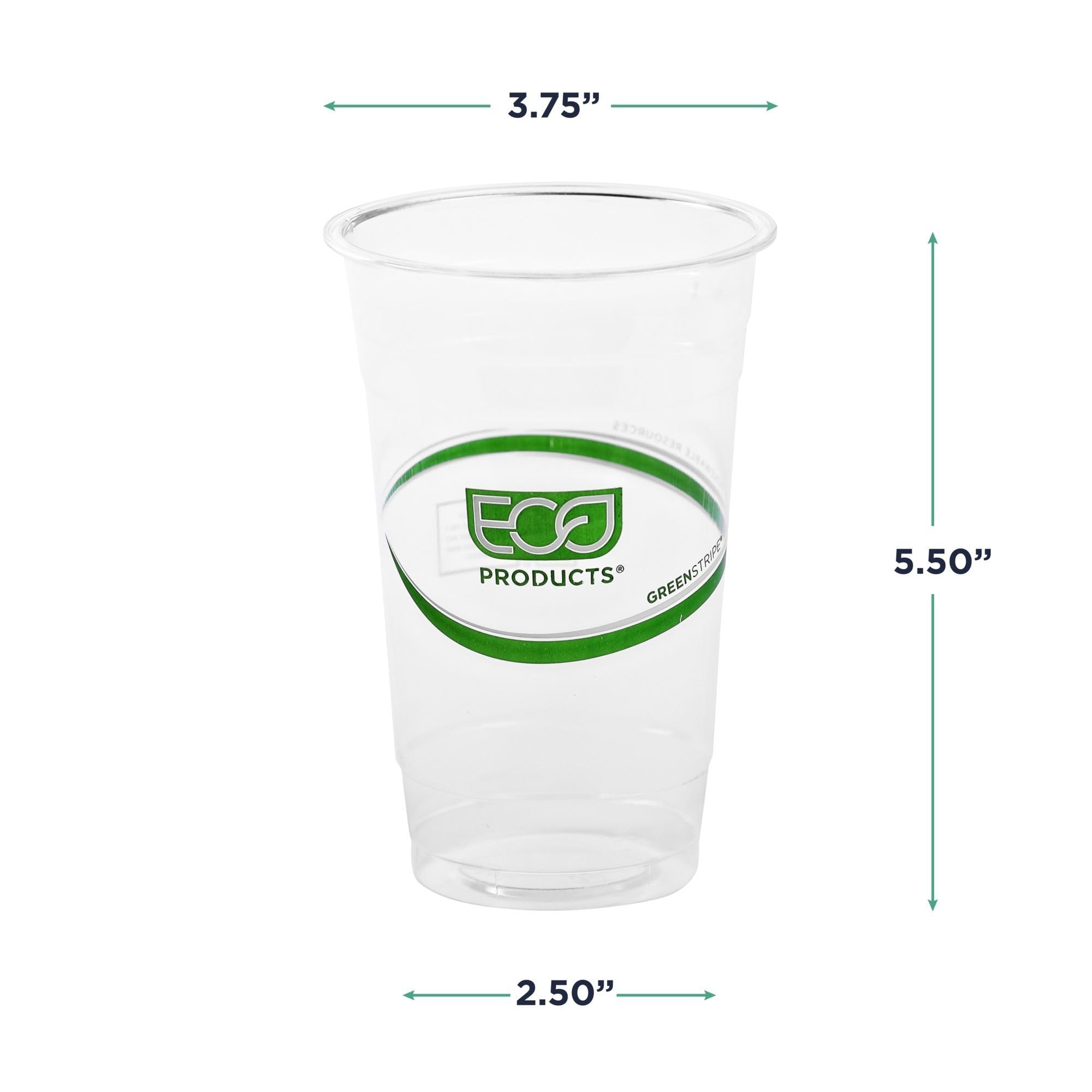ECO PRODUCTS GreenStripe Clear Compostable 20oz PLA Large Plastic Cups - Case of 1000 | BPI Certified & ASTM Compliant | Plant-Based Disposable Cold Drink Cups for Parties, Picnics, Offices & Restaurants | Eco-Friendly Alternative to Plastic